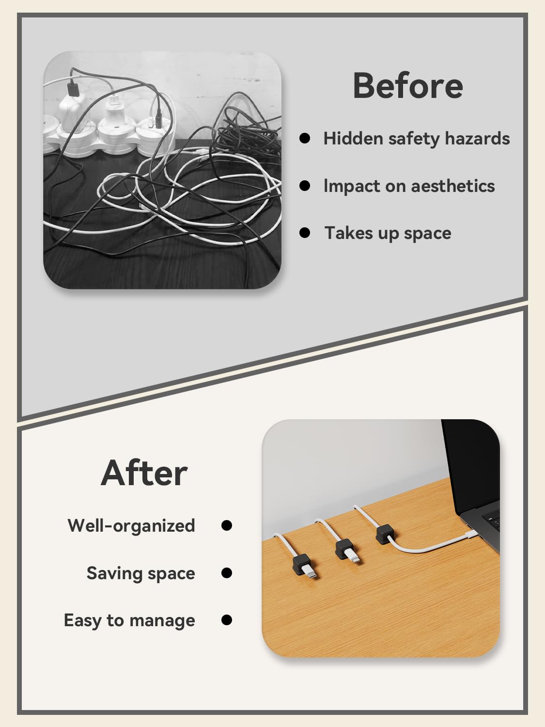8-Pack Magnetic Cable Clips - Strong Adhesive Cord Organizer for Desk, Nightstand & Wall - Secure Charging Wire Management for Home Office, Gaming Setup & Electronics (Black) - Perfect for Cable Organization in Bedroom, Living Room & Workspace