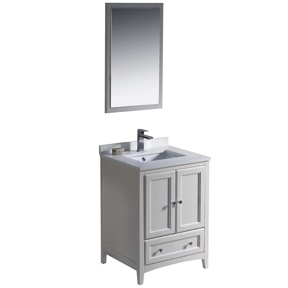 Fresca Oxford 24 Inch Gray Traditional Bathroom Vanity with Mirror - Modern Single Sink Bathroom Cabinet for Small Space (Faucet Sold Separately) | Perfect for Guest Bathrooms, Powder Rooms & Apartment Renovations