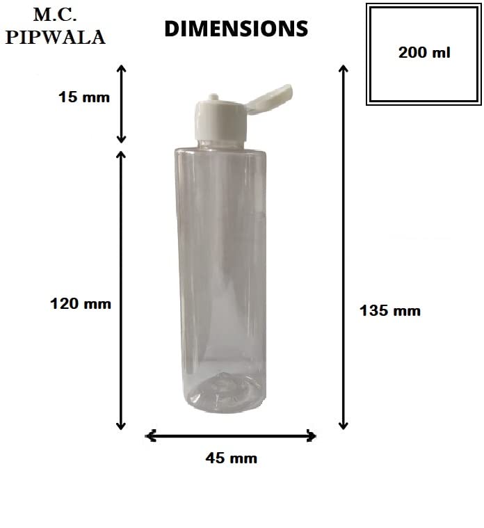M.C. PIPWALA 200ml Empty Clear Plastic Bottles - Leak Proof Squeeze Containers for Cosmetics, Travel, Toiletries, DIY & Essential Oils (Pack of 6) - Perfect for Salon, Home, Gym & On-the-Go Use