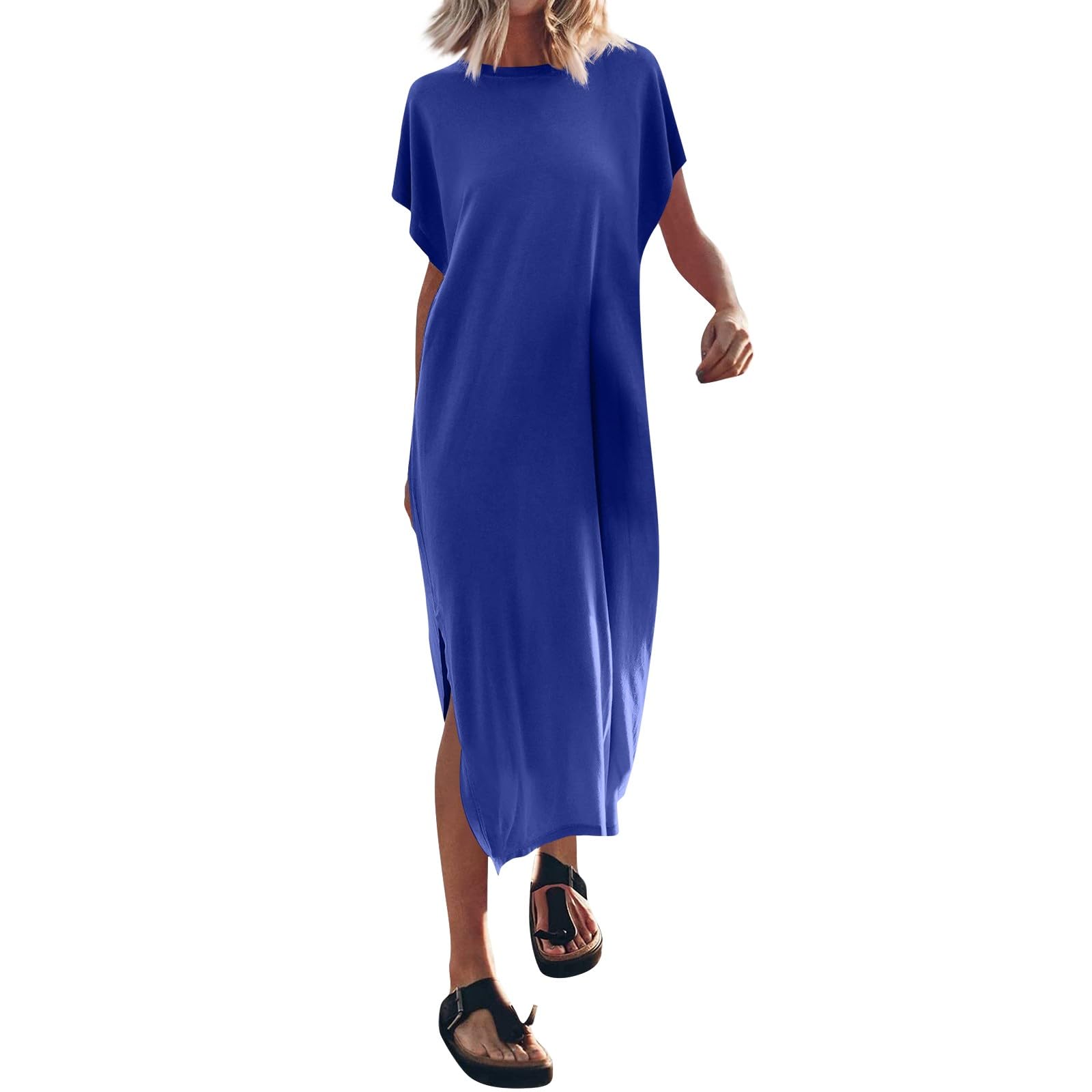 Women's Maxi Dresses 2024 - Casual Long Sleeve T-Shirt Dress with Side Slits, Loose Fit Church Dress in Black (Sizes S-XXXL) | Perfect for Church, Weddings & Summer Outfits