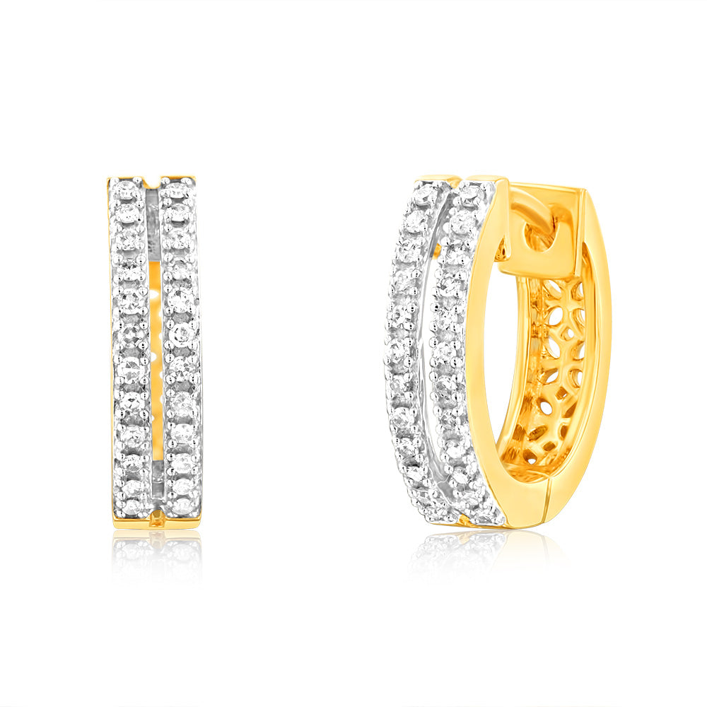 9ct Yellow Gold 1/7 Carat Diamond Hoop Earrings for Women - Elegant Everyday Jewelry for Work, Party & Special Occasions