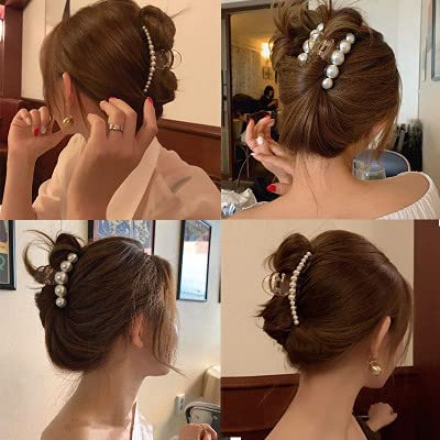 BellaStella Korean Fashion Large Pearl Hair Claw Clips for Women - 2 Pack, Elegant Hair Accessories for Long Hair, Perfect for Parties, Weddings & Everyday Styling