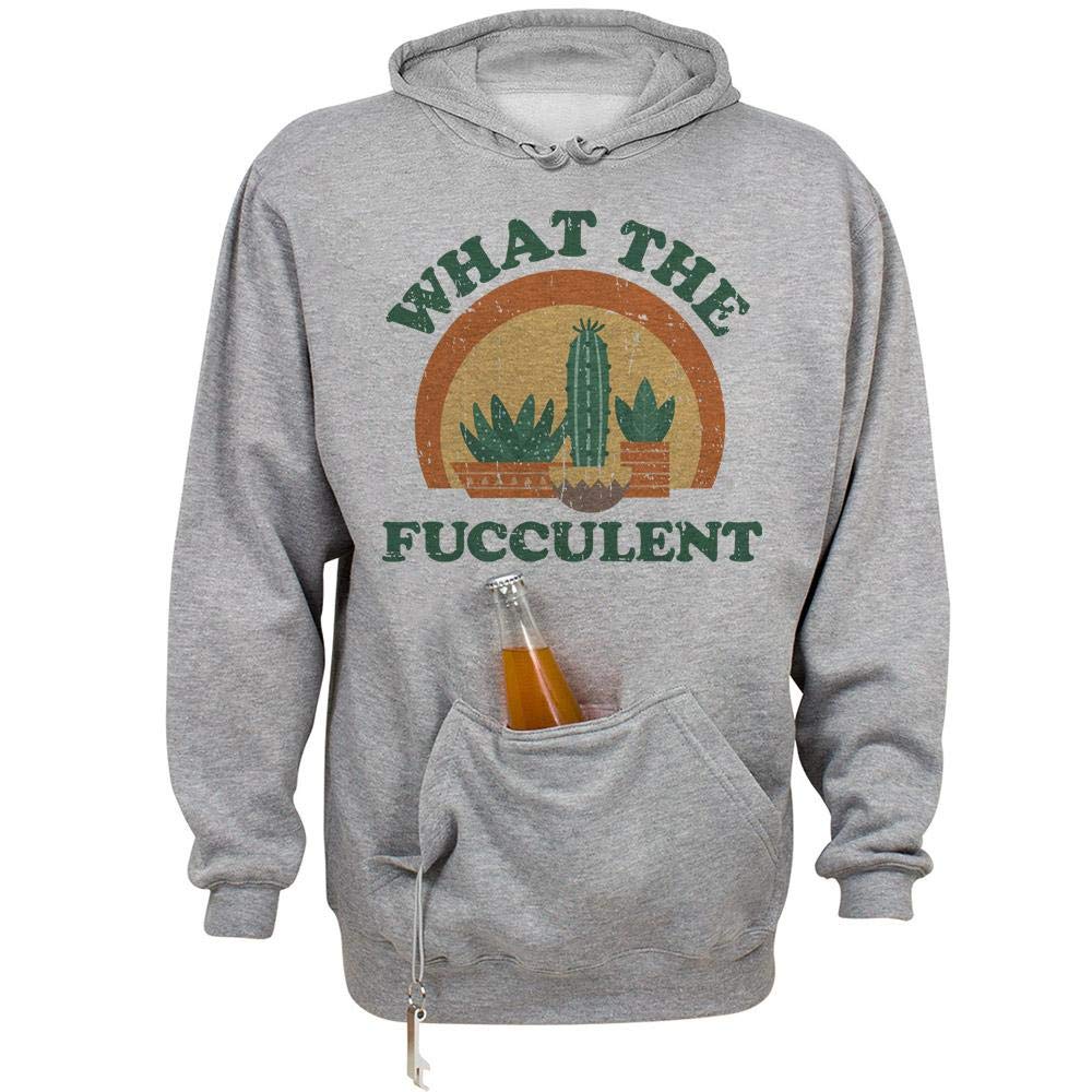 Unisex What The Fucculent Beer Holder Hoodie - Insulated Drink Pocket Sweatshirt for Tailgating, Parties & Outdoor Events