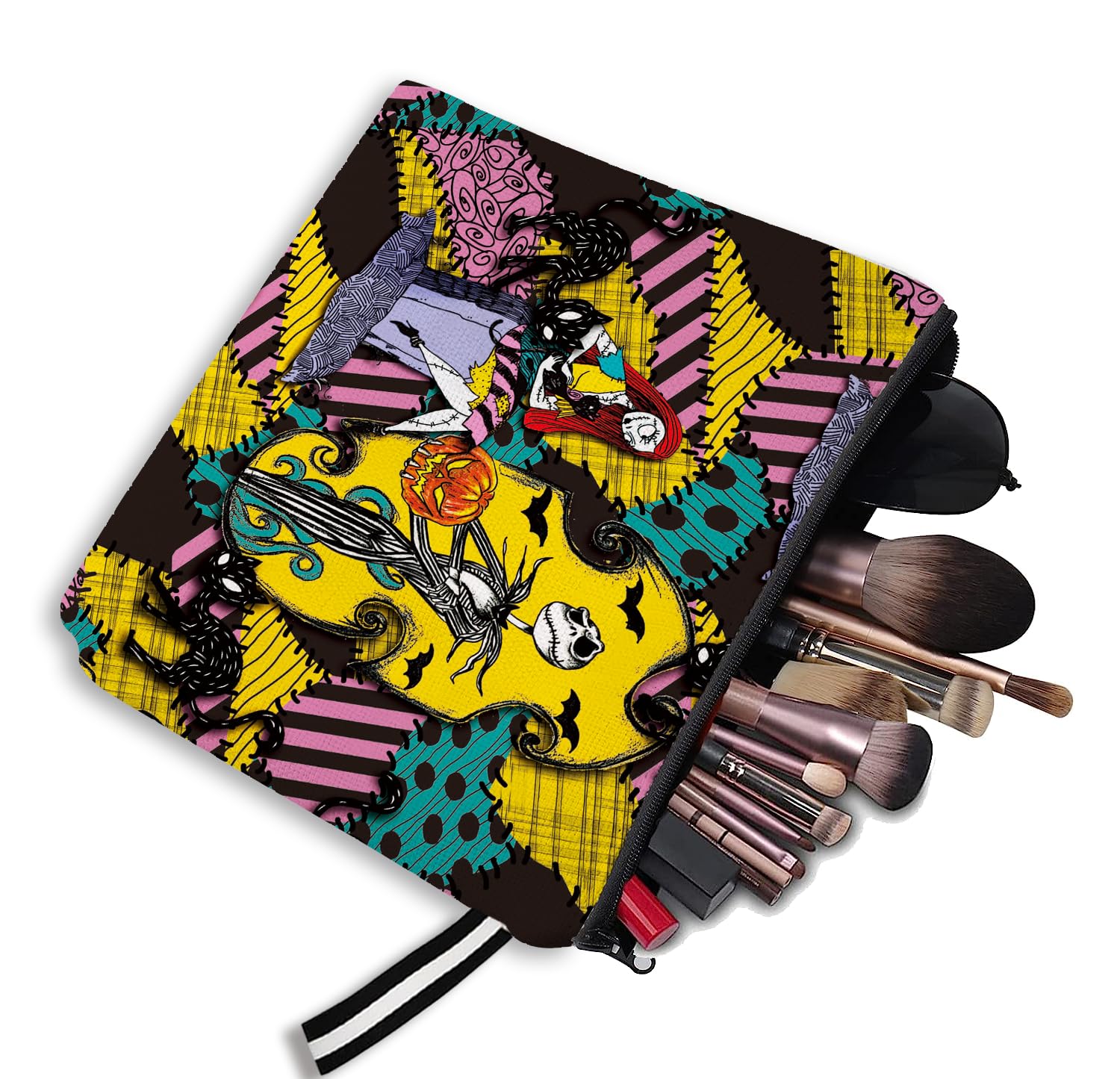 Nightmare Before Christmas Makeup Bag - Jack and Sally Themed Cosmetic Pouch for Women, Waterproof Travel Toiletry Bag with Zipper | Perfect for Halloween, Cosplay, and Daily Makeup Storage