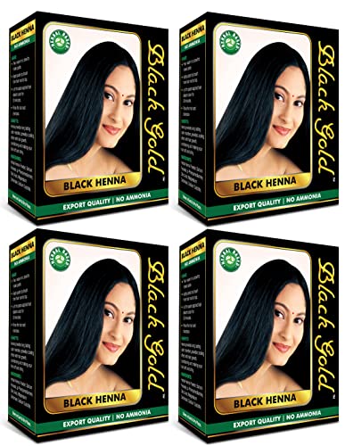 Premium Black Gold Herbal Henna Hair Dye (4-Pack) - Natural & Organic for Vibrant Color - Perfect for DIY Hair Coloring at Home, Salons, and Special Events
