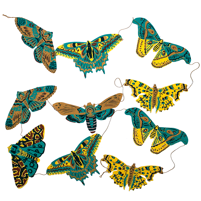 Handmade Moth Sewn Garland - Boho Home Decor for Wall, Nursery, Wedding & Party Backdrop | Natural Cotton & Linen Fabric