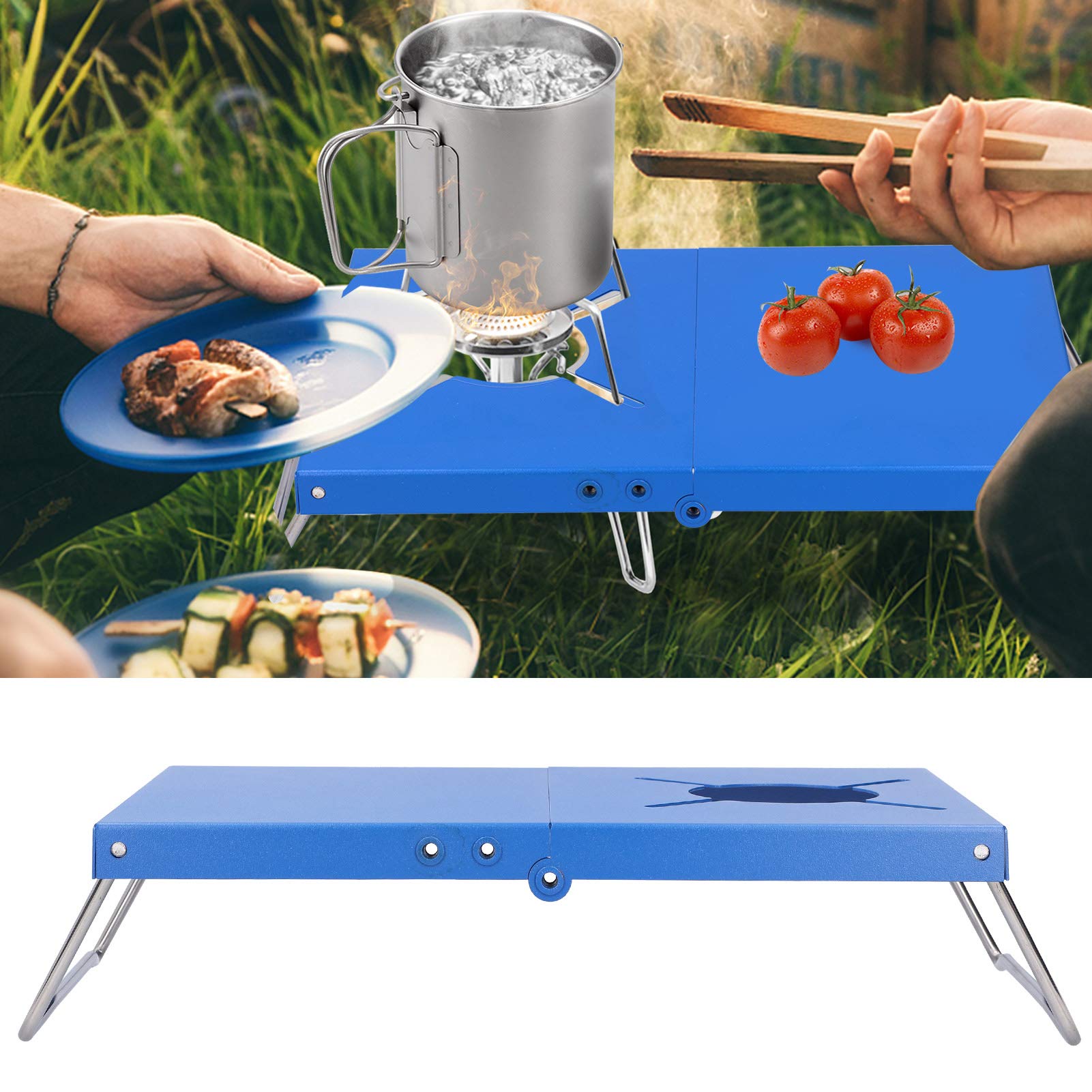 Portable Folding Camping Stove Table - Compact & Lightweight Outdoor Cooking Table for Picnics, Hiking, Backpacking & Travel - Blue - Perfect for RV Trips, Beach BBQs & Tailgating Parties