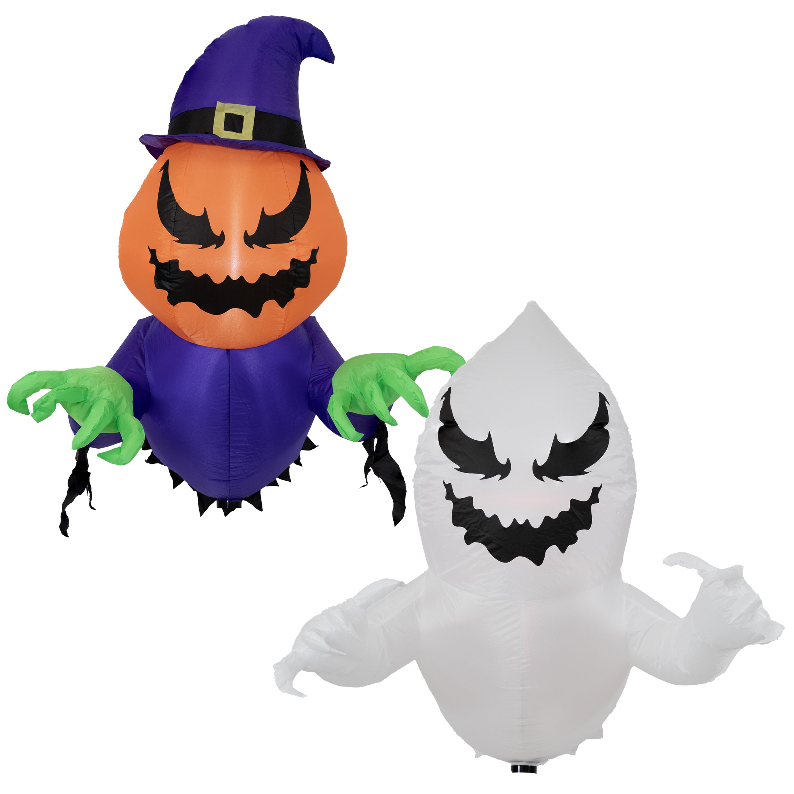 Sunnydaze Pumpkin Jack & Haunted Harold Inflatable Halloween Decorations - Outdoor Yard Decor for Spooky Party, Haunted House & Halloween Festivities