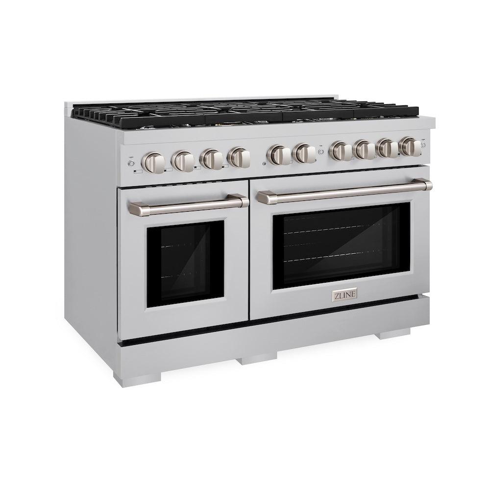 ZLINE 48-Inch Stainless Steel Gas Range with 8 Burner Cooktop & 6.7 cu. ft. Double Oven - Professional SGR48 Model for Large Kitchens, Holiday Cooking & Entertaining