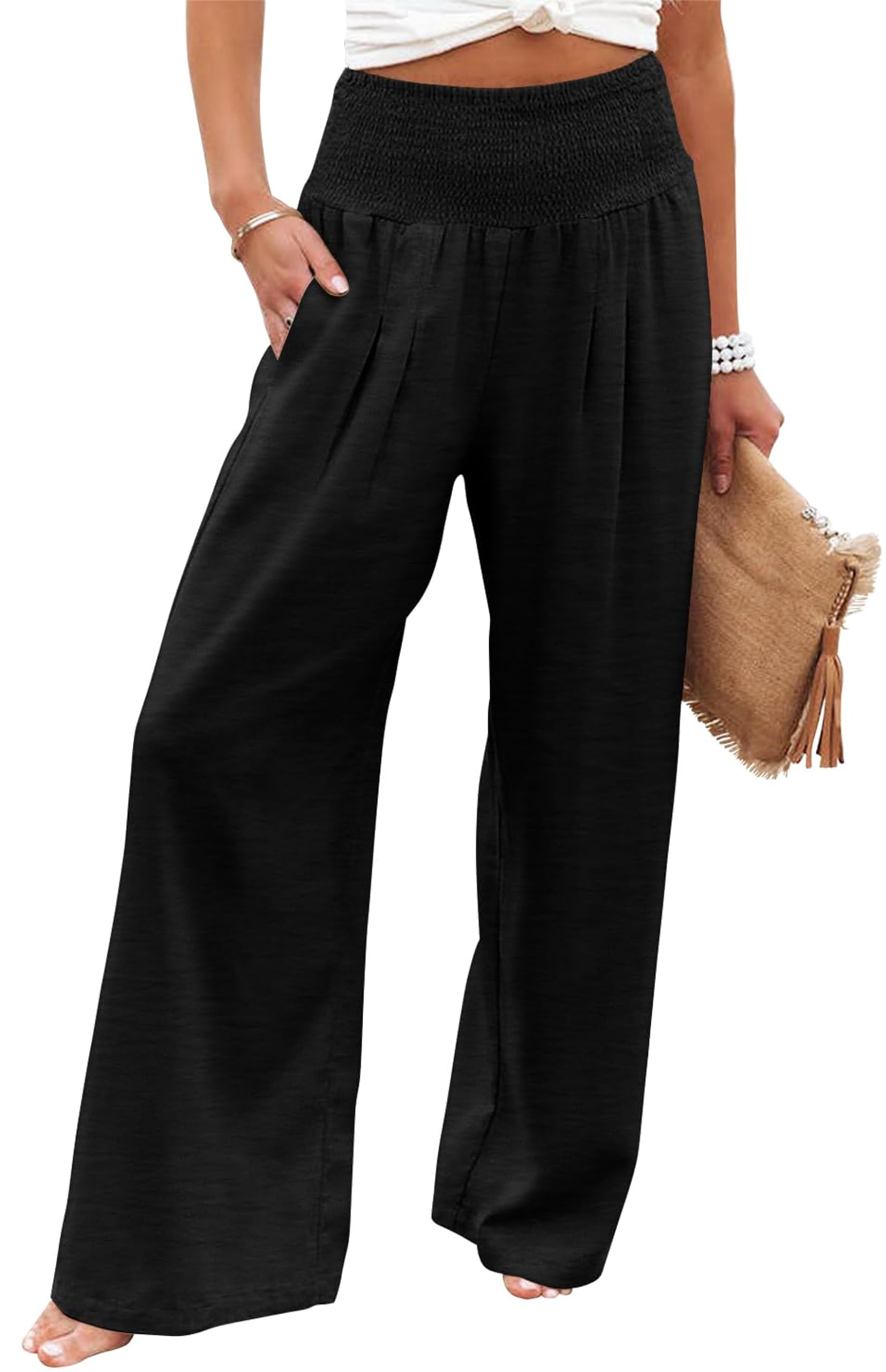 Elegant High Waisted Palazzo Pants for Women - Wide Leg Business Casual Work Pants with Pockets | Office Wear, Travel & Formal Occasions