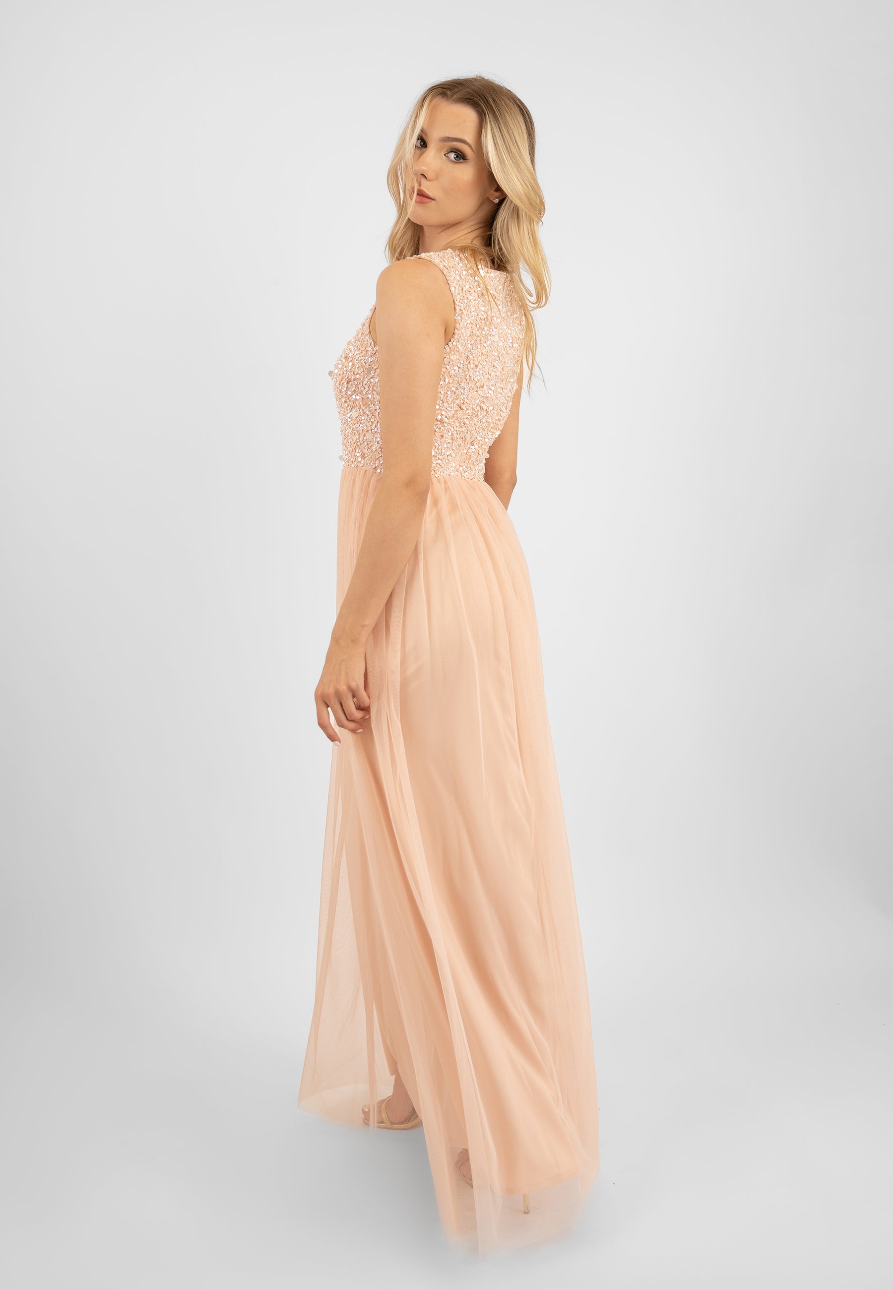 Picasso Blush Pink Embellished Bridesmaid Maxi Dress - Elegant Formal Gown for Weddings, Prom & Special Occasions | Plus Size & Regular Sizes Available