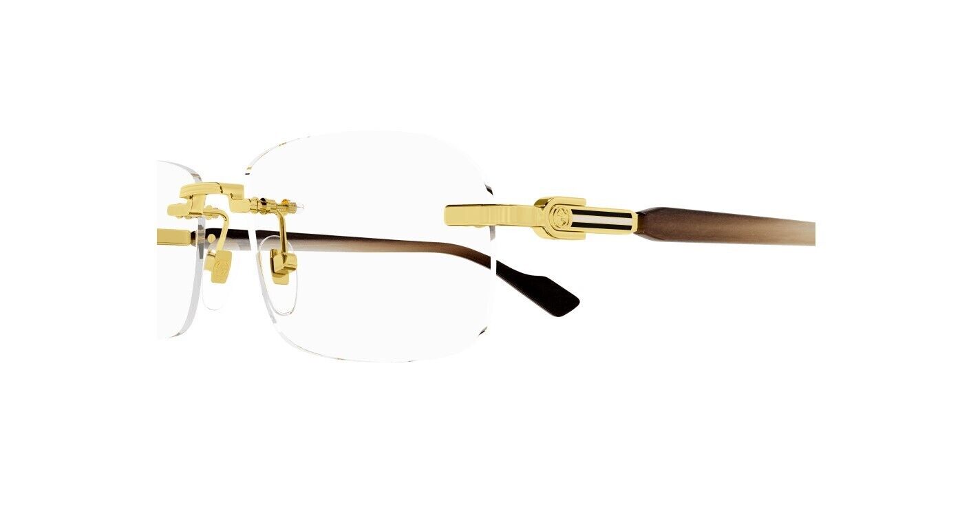 Gucci GG1221O 002 Gold Brown Rectangular Narrow Rimless Men's Eyeglasses - Stylish Prescription Glasses for Men, Lightweight & Durable - Perfect for Work, Reading & Everyday Wear