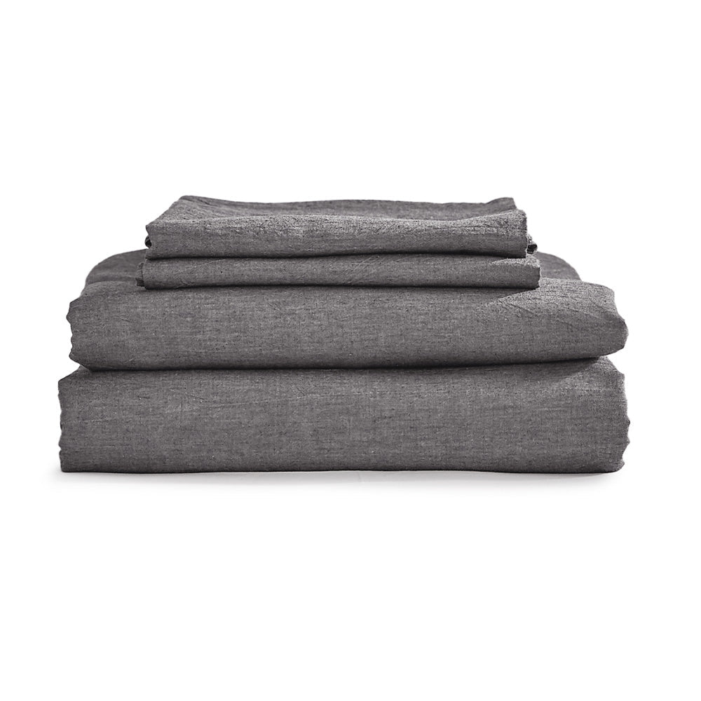 Premium 100% Cotton Bed Sheet Set - Single Size with Flat Sheet & Pillowcase - Soft Breathable Black Bedding for Comfortable Sleep - Perfect for Home, Dorm, or Guest Room