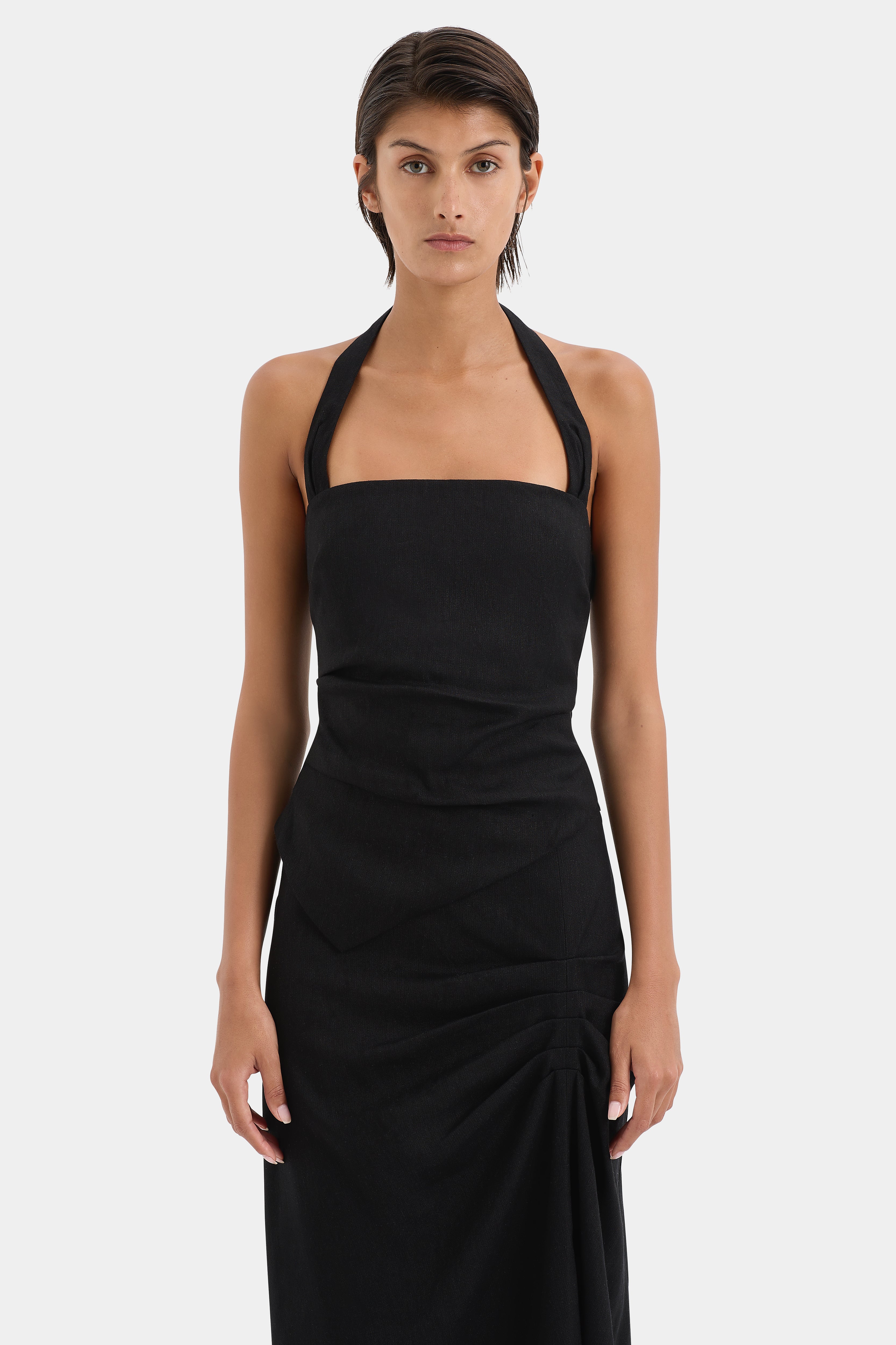 Elegant Dorian Ruched Midi Skirt for Women - Stretchy High Waist Bodycon Pencil Skirt - Perfect for Office, Party & Date Night