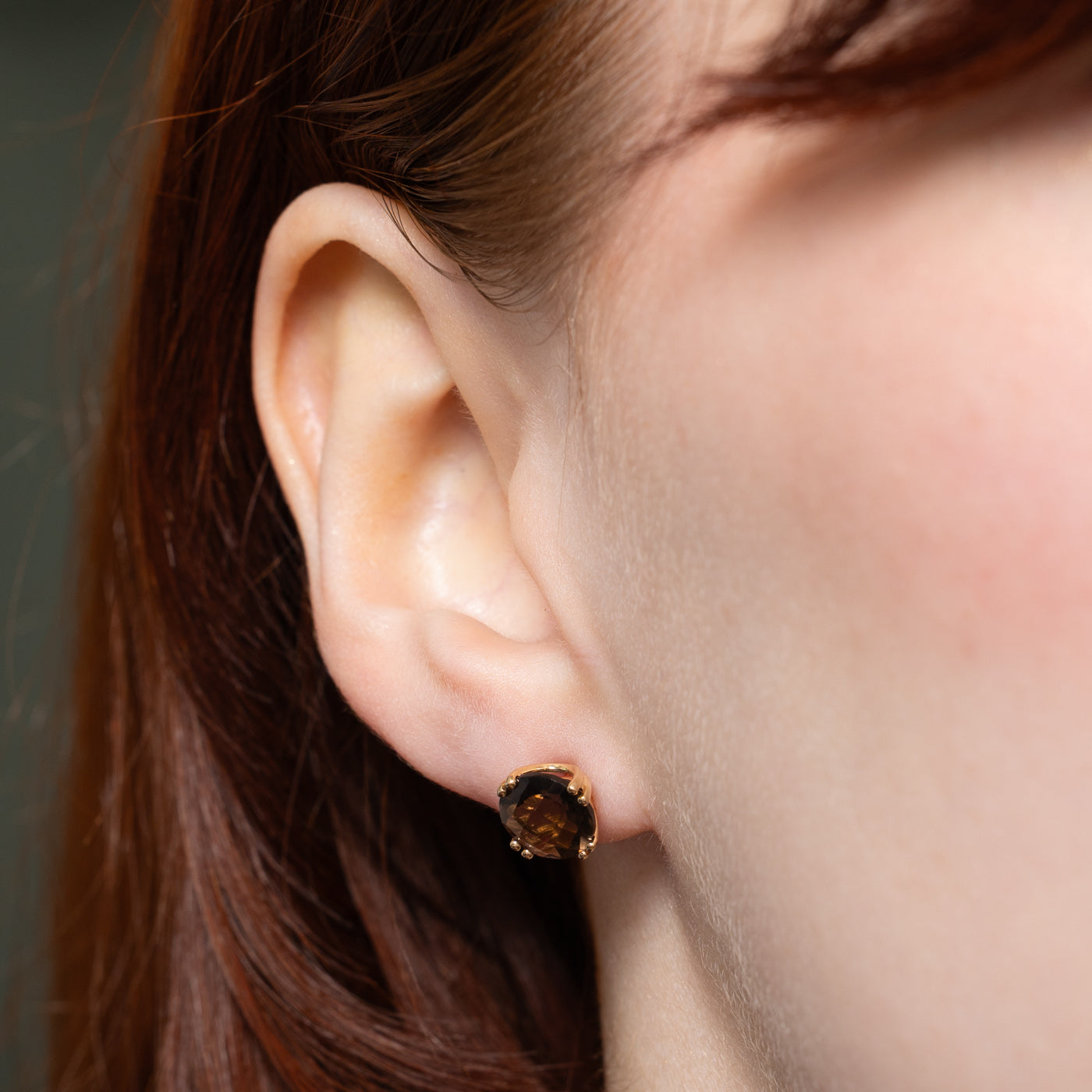 14K Gold Smoky Quartz Stud Earrings - 3.50 Carat Total Weight (ctw) - Elegant Minimalist Jewelry for Women - Perfect for Everyday Wear, Office & Special Occasions