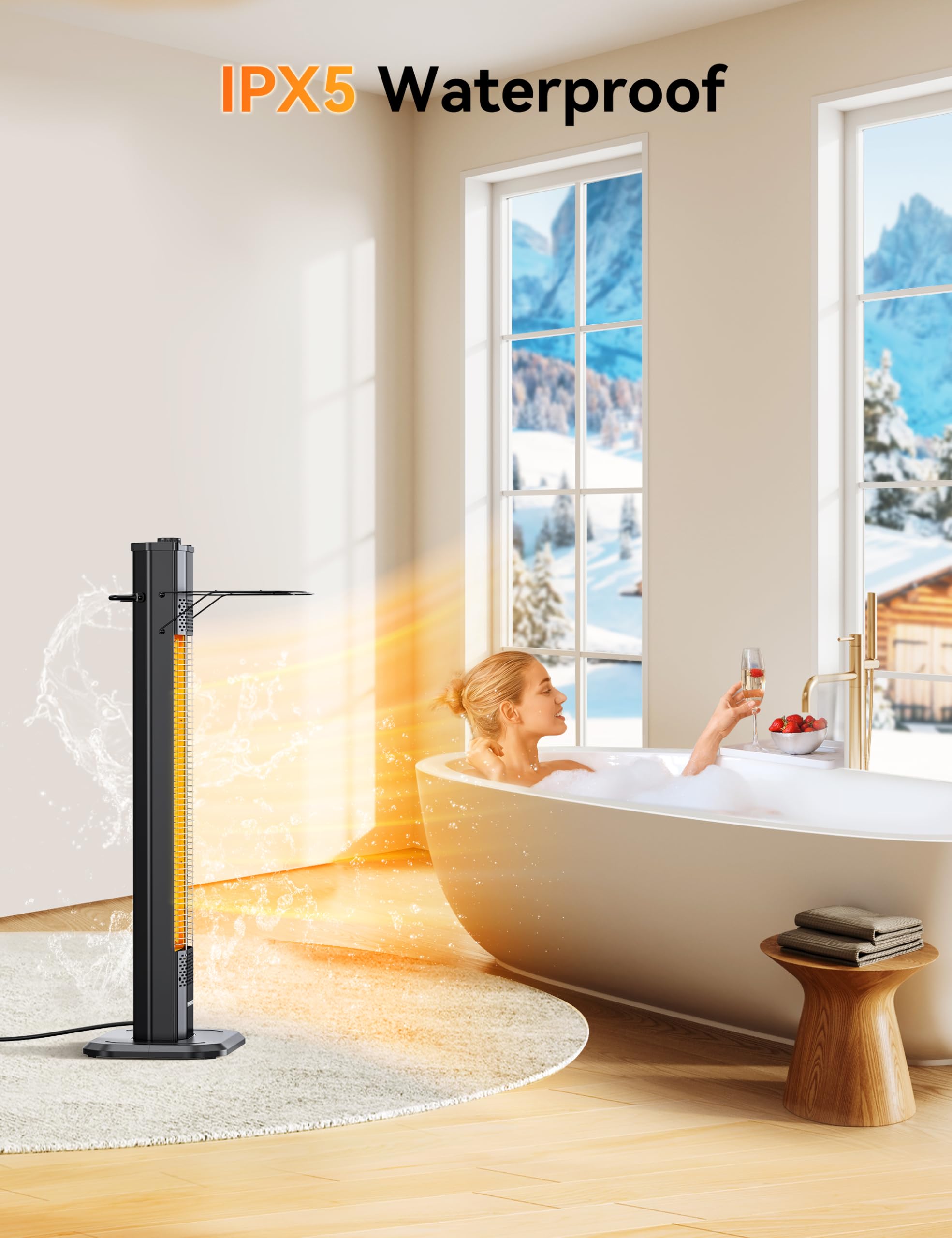 VAGKRI 1500W 36-inch Outdoor Infrared Electric Heater with 3 Heat Settings - Tip-Over & Overheat Protection, IPX5 Waterproof Tower Space Heater for Patio, Backyard, Garage, Restaurant & Home Use - Perfect for Winter Warmth and Outdoor Gatherings