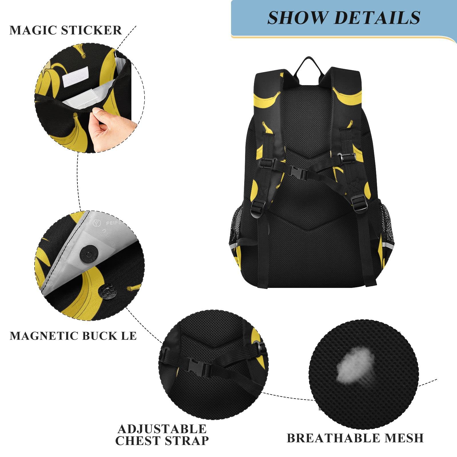 Yellow Banana Backpack - Lightweight Laptop Backpack for School, Travel & College Students with Reflective Stripes | Perfect for Commuting, Hiking & Everyday Use
