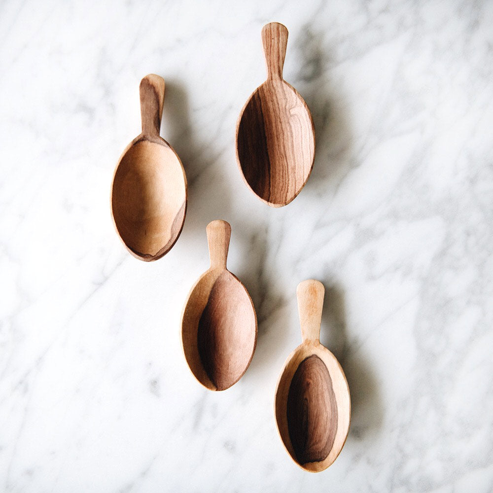 Premium Wild Olive Wood Petal Scoop Set - Handcrafted Kitchen Utensils for Measuring & Serving - Perfect for Coffee, Tea, Spices & Baking Ingredients