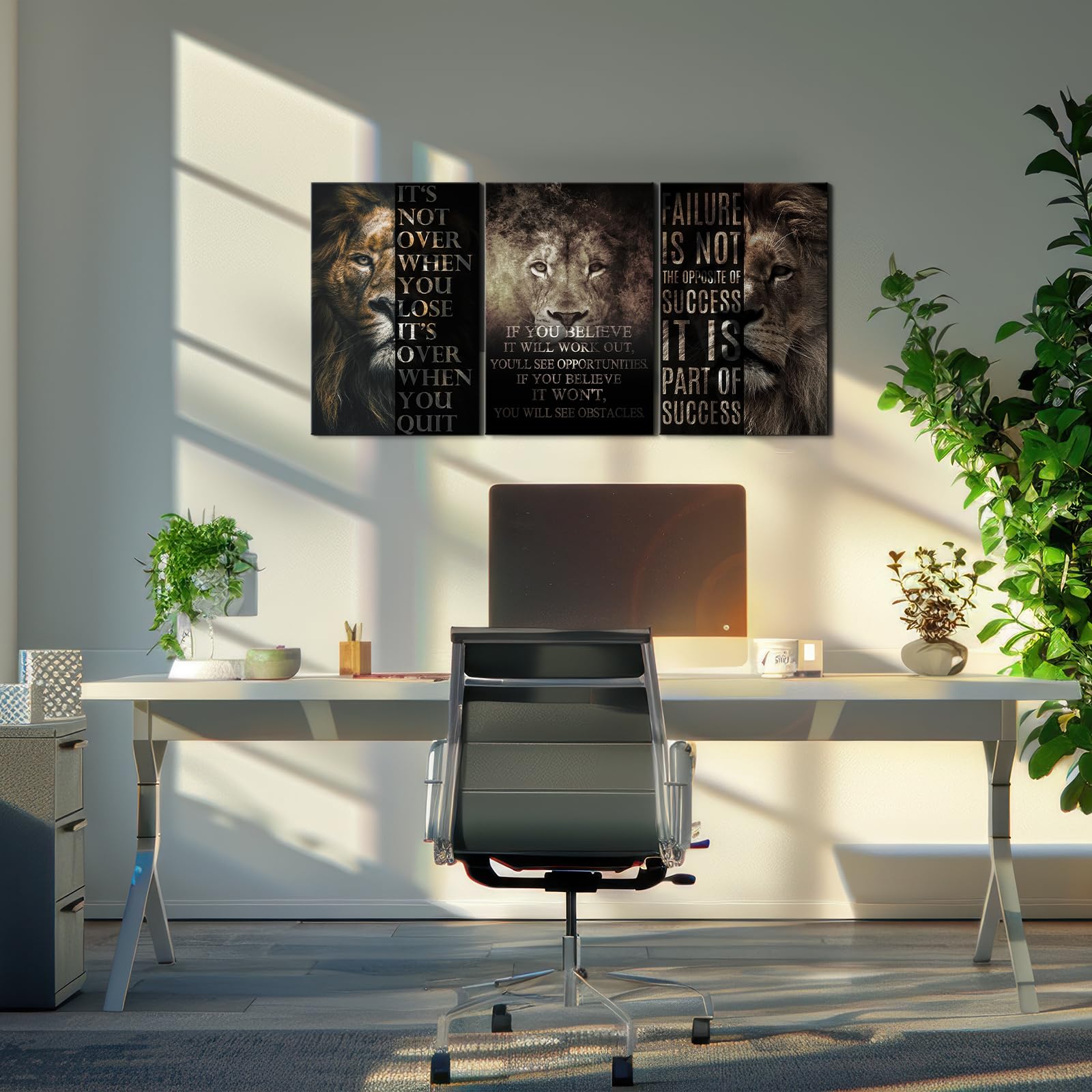 3 Piece Motivational Wall Art Set - Inspirational Lion Quote Canvas Prints for Home & Office Decor (20''Wx28''H) | Uplifting Wall Decor for Living Room, Bedroom & Workspace
