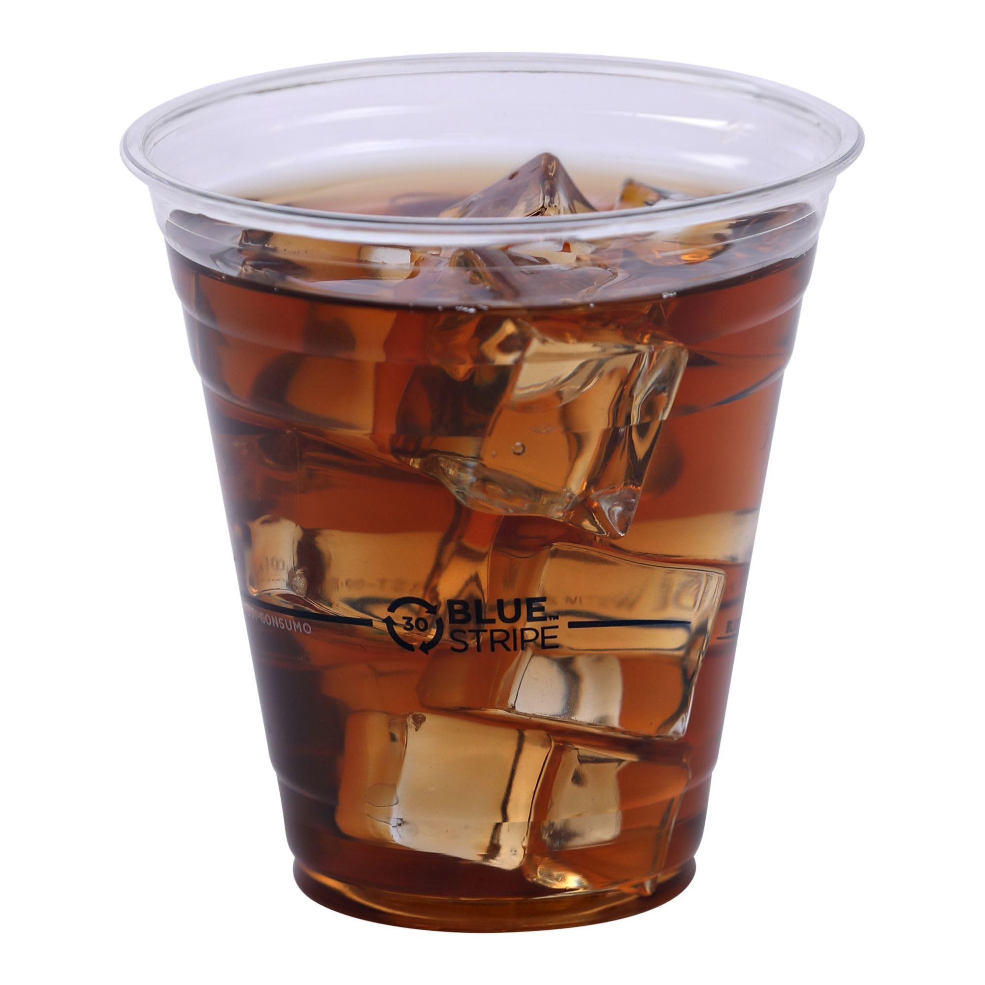 ECO PRODUCTS BlueStripe Recycled 12oz Plastic Cups - 1000 Count Case | 30% Post-Consumer Recycled PET (rPET) | Clear Cold Drink & Snack Cups | Perfect for Parties, Picnics, Offices & Restaurants