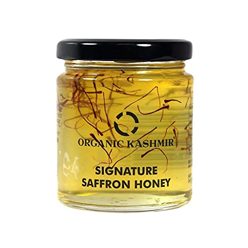 Premium Organic Kashmir Saffron Honey with Pure Saffron Threads - 100% Natural Kesar Honey - 400g Jar - Perfect for Tea, Baking & Wellness Drinks