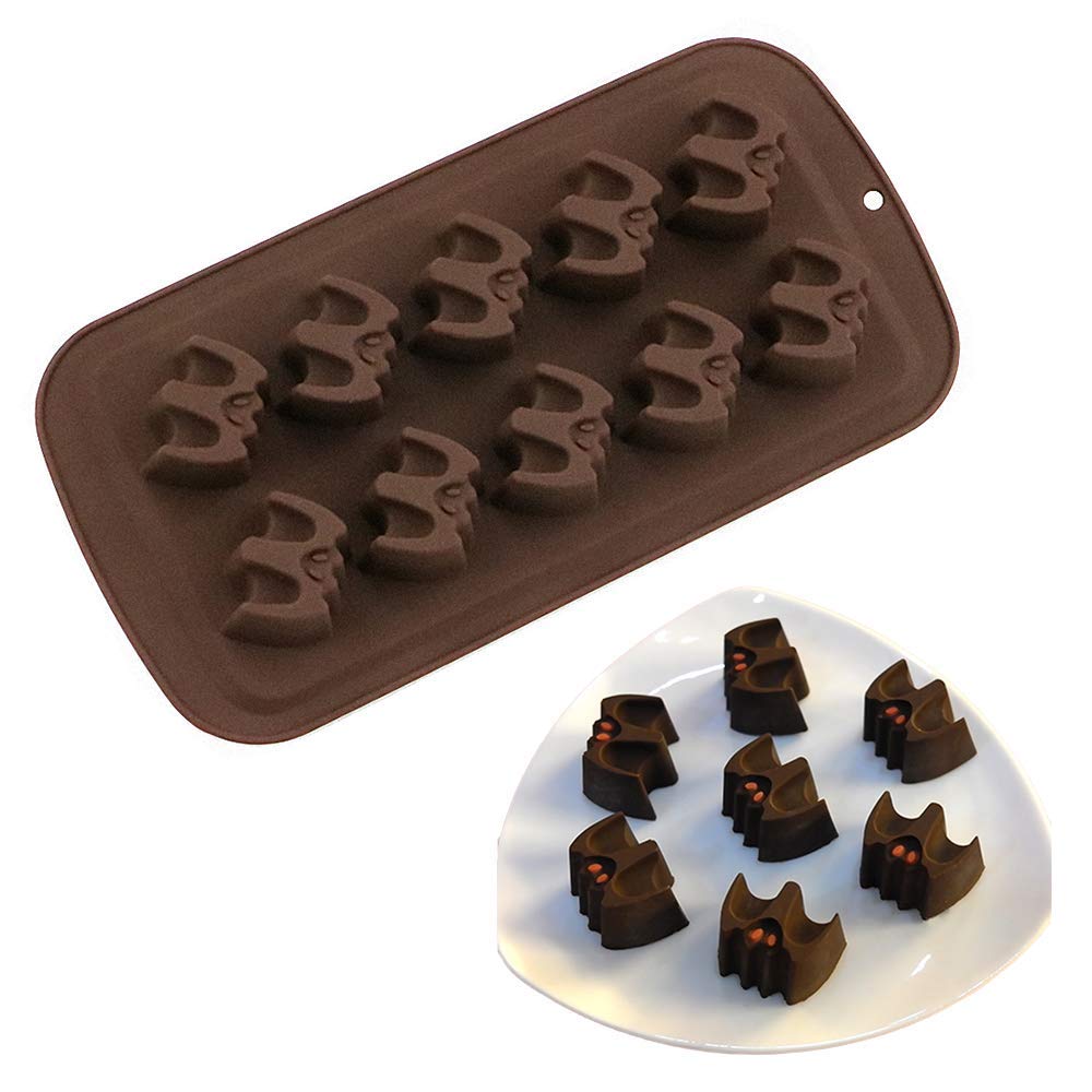 5Pcs Halloween Silicone Chocolate Molds Set - Bat, Pumpkin, Witch Hat, Ghost & Skull Shapes for Candy, Jello, Soap, Wax, Crayon Melts - Perfect for Halloween Party Favors, DIY Crafts & Home Decorations