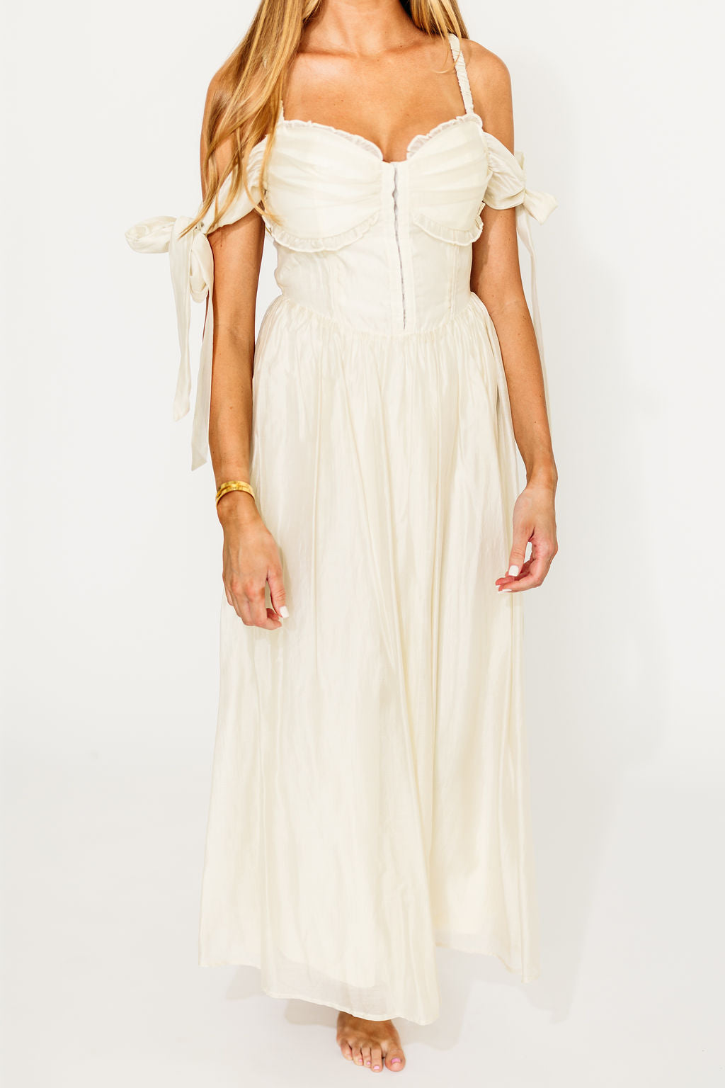 Paulina Sleeveless Sweetheart Neckline Midi Dress in Ecru - Perfect for Summer Weddings, Garden Parties & Date Nights