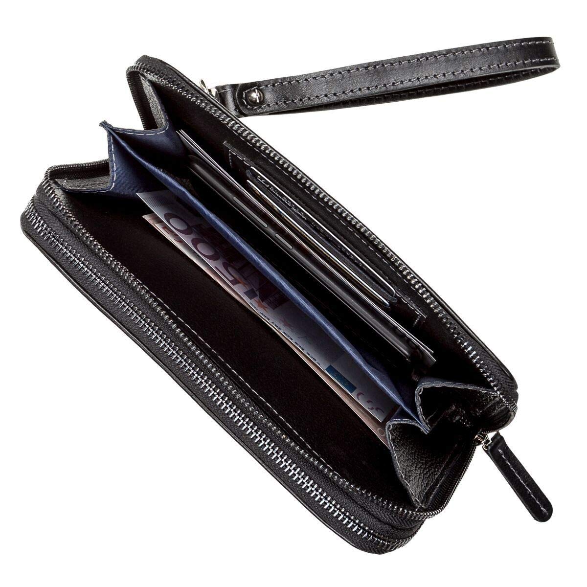 Premium Long Leather Bifold Wallet with Zipper - Large Capacity Checkbook Organizer for Men & Women - Stylish Black Clutch (11082) - Perfect for Business, Travel & Everyday Use