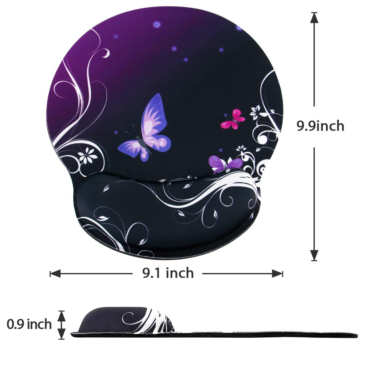 Ergonomic Gel Mouse Pad with Wrist Rest - Non-Slip Rubber Base & Memory Foam Support for Pain Relief - Purple Butterfly Design - Perfect for Office, Home & Laptop Computer Workstations