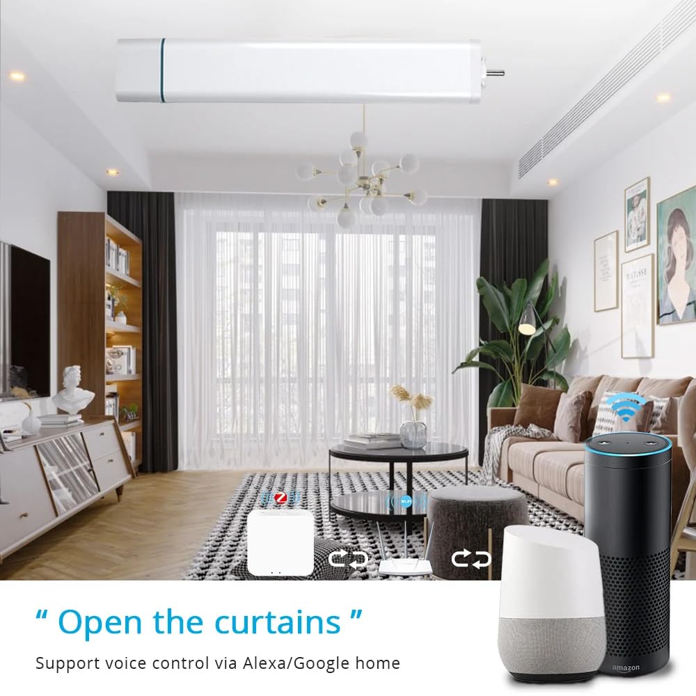 Tuya Zigbee 3.0 Smart Electric Curtain Motor with Custom Track & RF Remote Control - Works with Alexa & Google Home, Voice Control & Timer (2.1m/82.6inch) - Perfect for Smart Homes, Bedrooms & Living Rooms