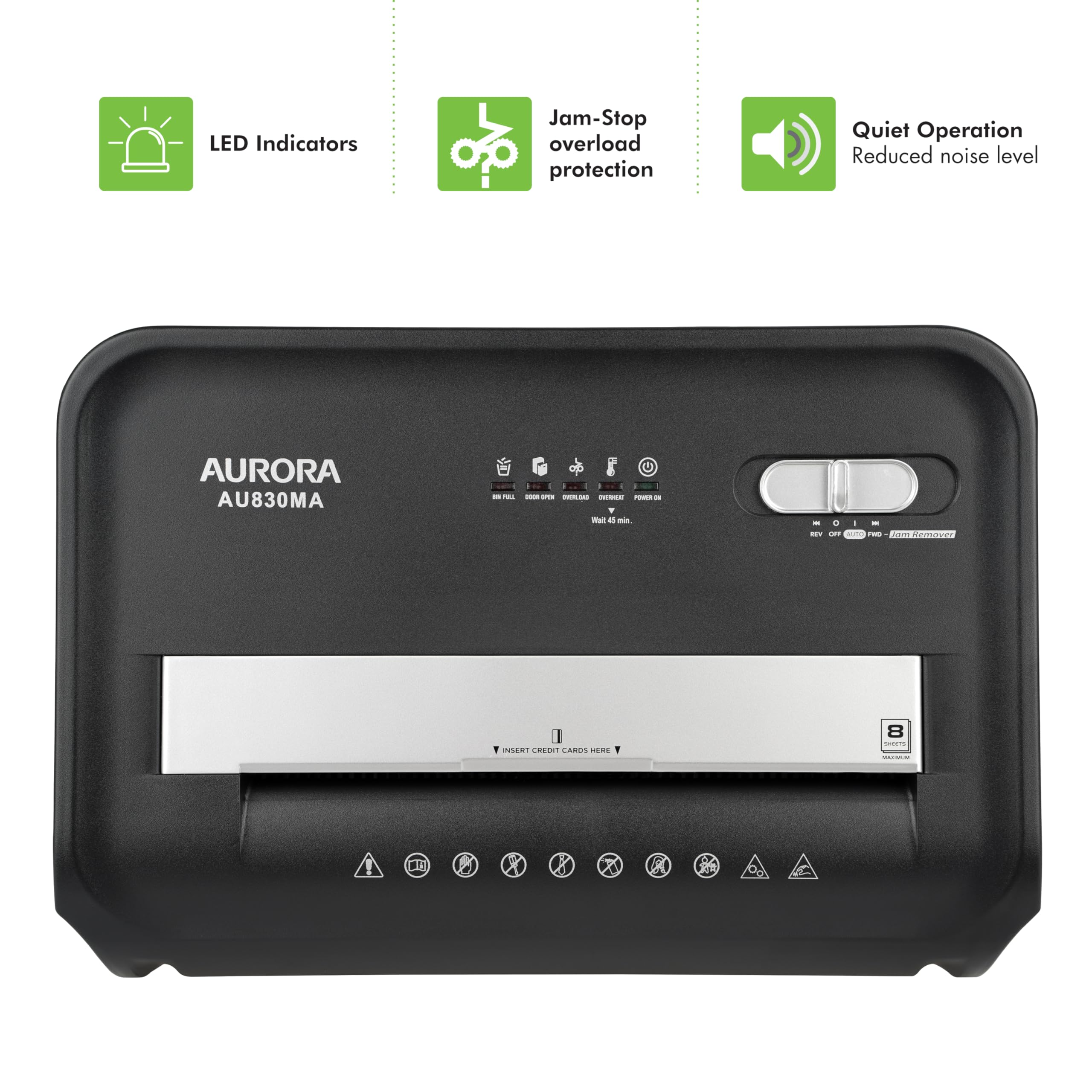 Aurora AU830MA High-Security P-5 Micro-Cut Paper Shredder - 8-Sheet Capacity, Credit Card Shredding, 20-Minute Runtime | Perfect for Home Office, Small Business & Document Security