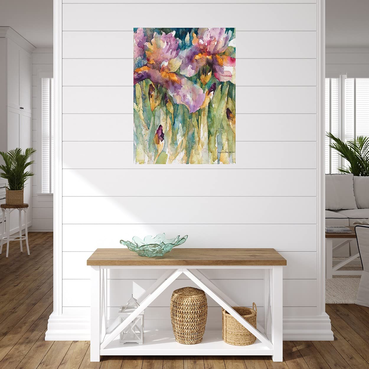 Hand-Painted Siberian Iris Fine Art Canvas Wall Decor by Annelein Beukenkamp - 32x43 Inch Ready-to-Hang Floral Painting for Living Room, Bedroom, Bathroom, Office & Dining Room - Perfect for Home Decor & Gift Giving