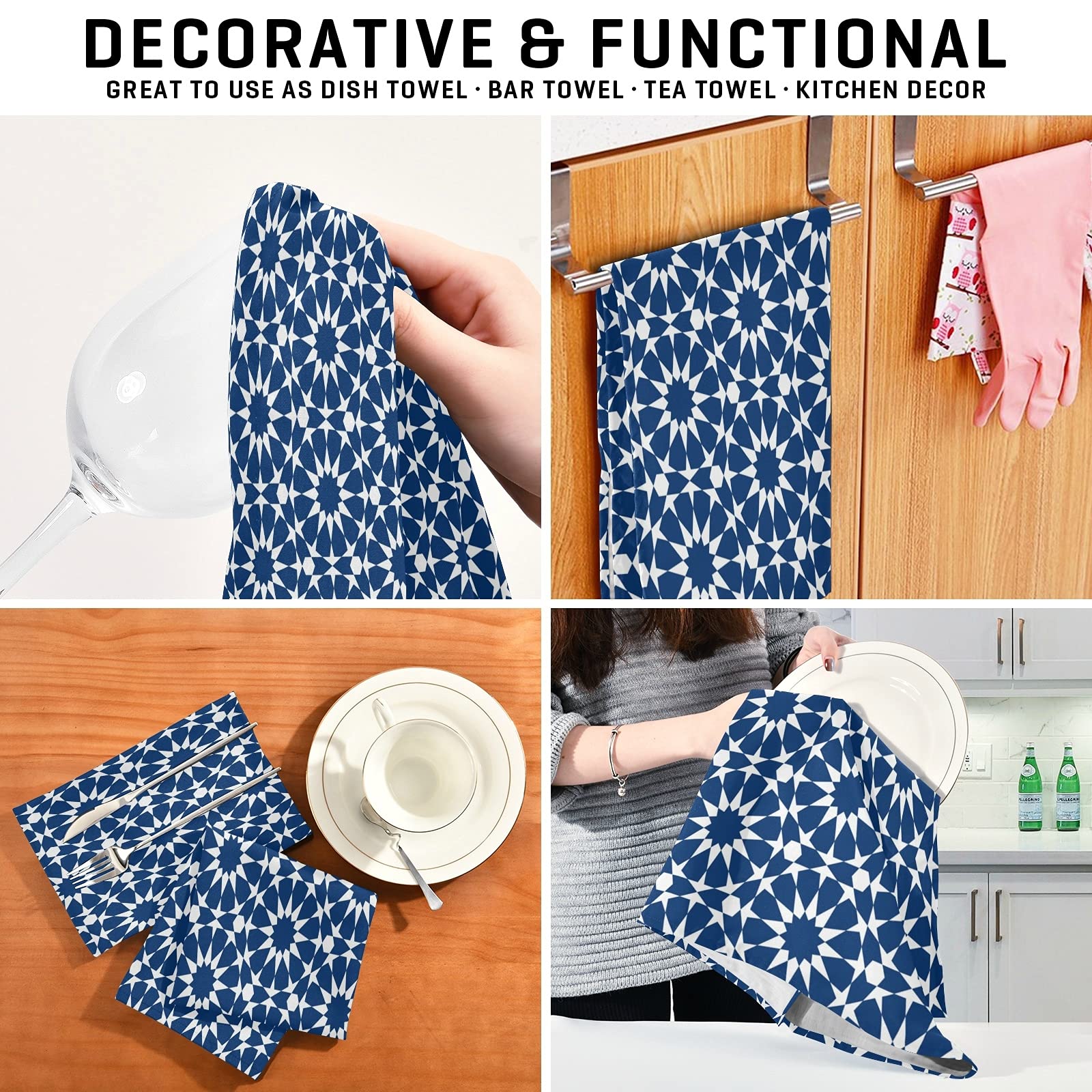 ALAZA Moroccan Style Kitchen Towels Set of 6 - Super Absorbent Dish Towels, Soft Wash Cloths for Drying Dishes & Cleaning - 28x18 Inch Home Decor Kitchen Accessories - Perfect for Cooking, Baking & Holiday Gift Giving