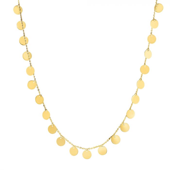 14K Yellow Gold Round Disc Station Choker Necklace for Women - Elegant Layering Piece for Everyday Wear & Special Occasions