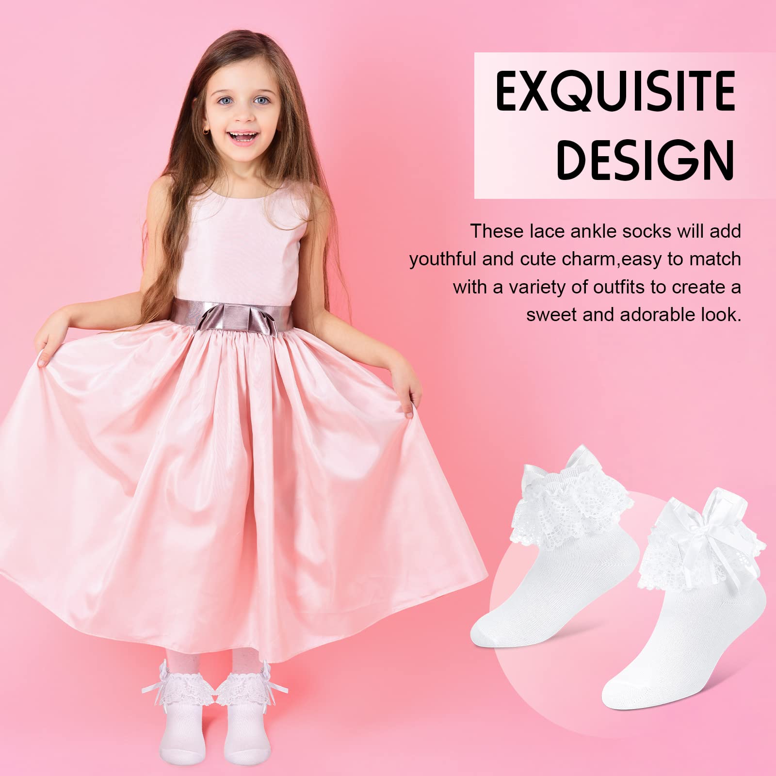 Girls White Lace Frilly Socks - Cute Vintage Communion & Christening Ankle Socks with Bows (Age 4-6) | Perfect for Special Occasions, Church Events & Photoshoots