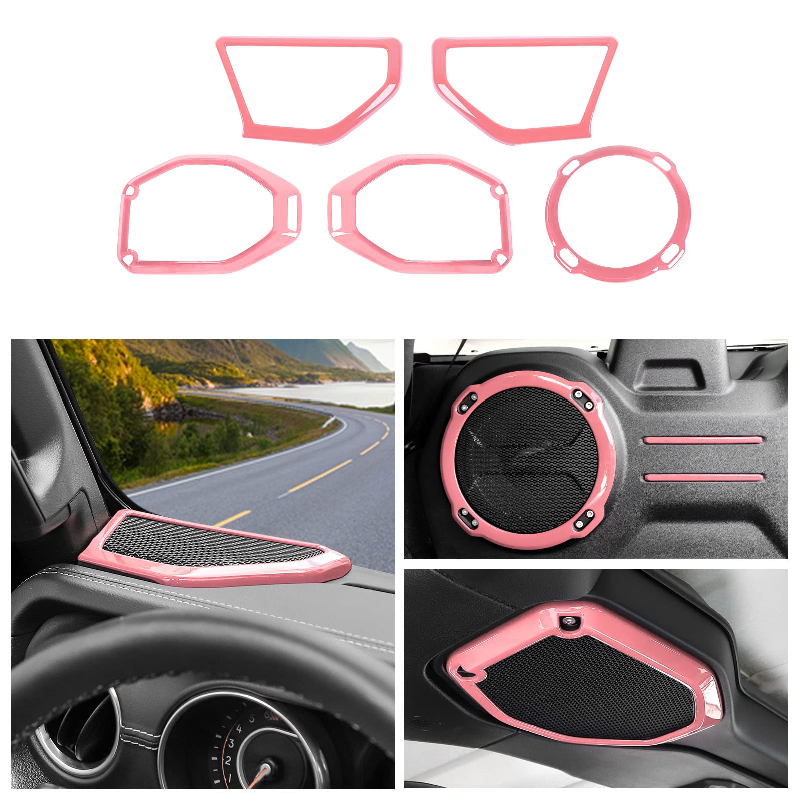 CheroCar A Pillar Speaker Trim Cover, Roof Speaker Audio Trim Cover & Trunk Speaker Cover Ring Kit - Interior Accessories for Jeep Wrangler JL JLU & Gladiator JT (2018-2022) - Pink - Perfect for Car Audio Upgrades & Off-Road Adventures