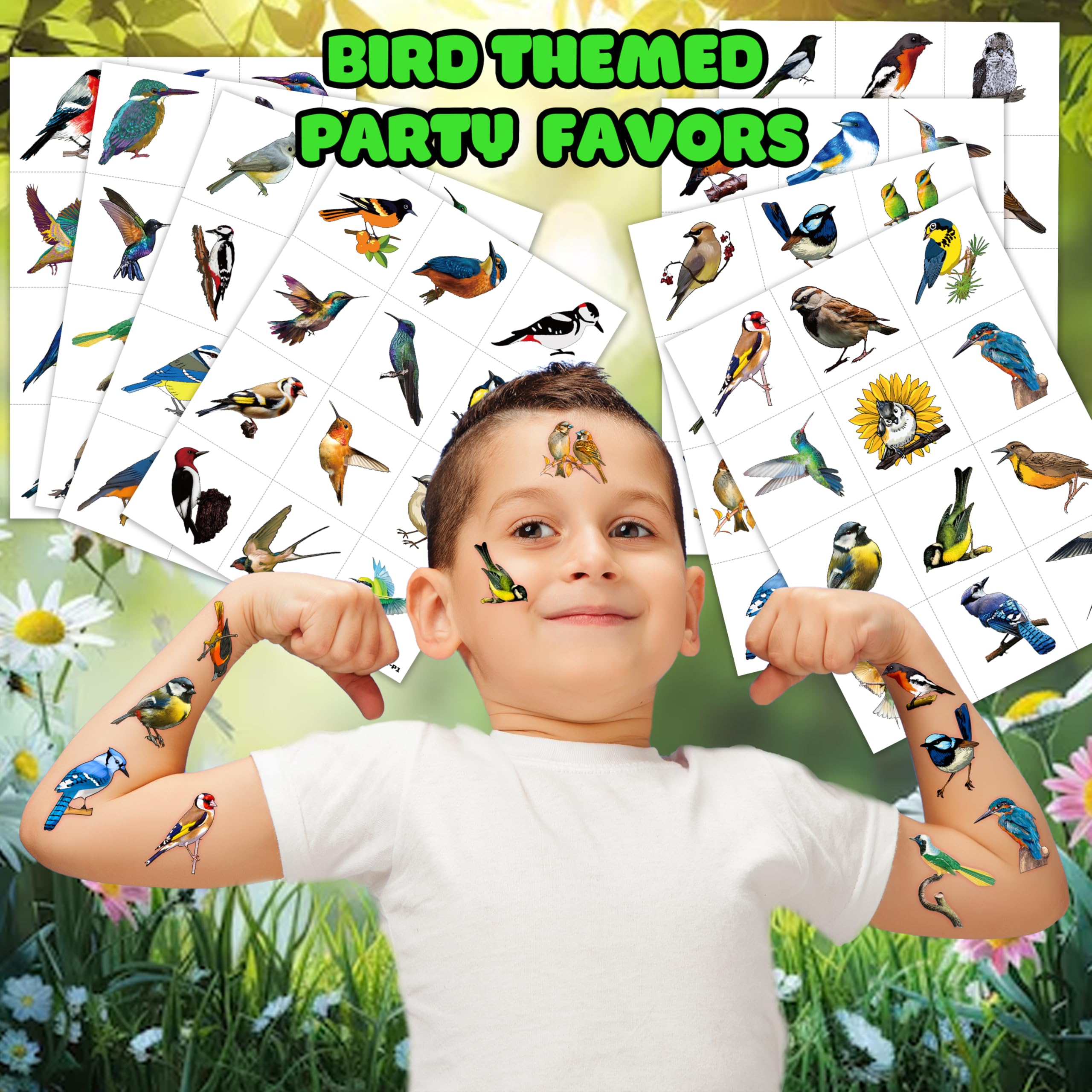 96 PCS Small Rainforest Bird Temporary Tattoos - Hummingbird & Tropical Bird Stickers for Kids, Birthday Party Favors, Hawaiian Summer Decorations, School Prizes & Rewards | Perfect for Themed Parties, Classroom Activities, Summer Camp Gifts & DIY Crafts