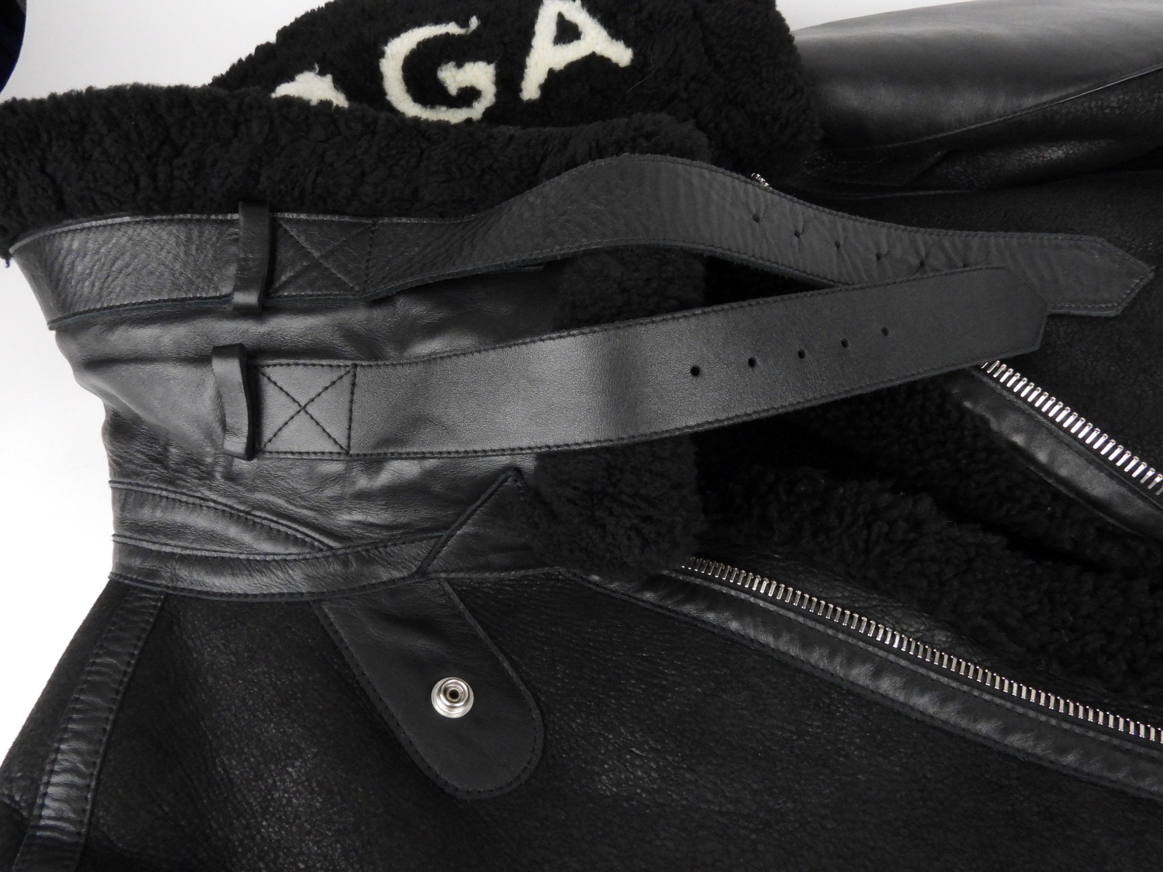 Balenciaga Black Leather Logo Shearling Jacket - Women's Winter Coat for Fashion & Streetwear | Size 38 | Perfect for Cold Weather & Stylish Outfits