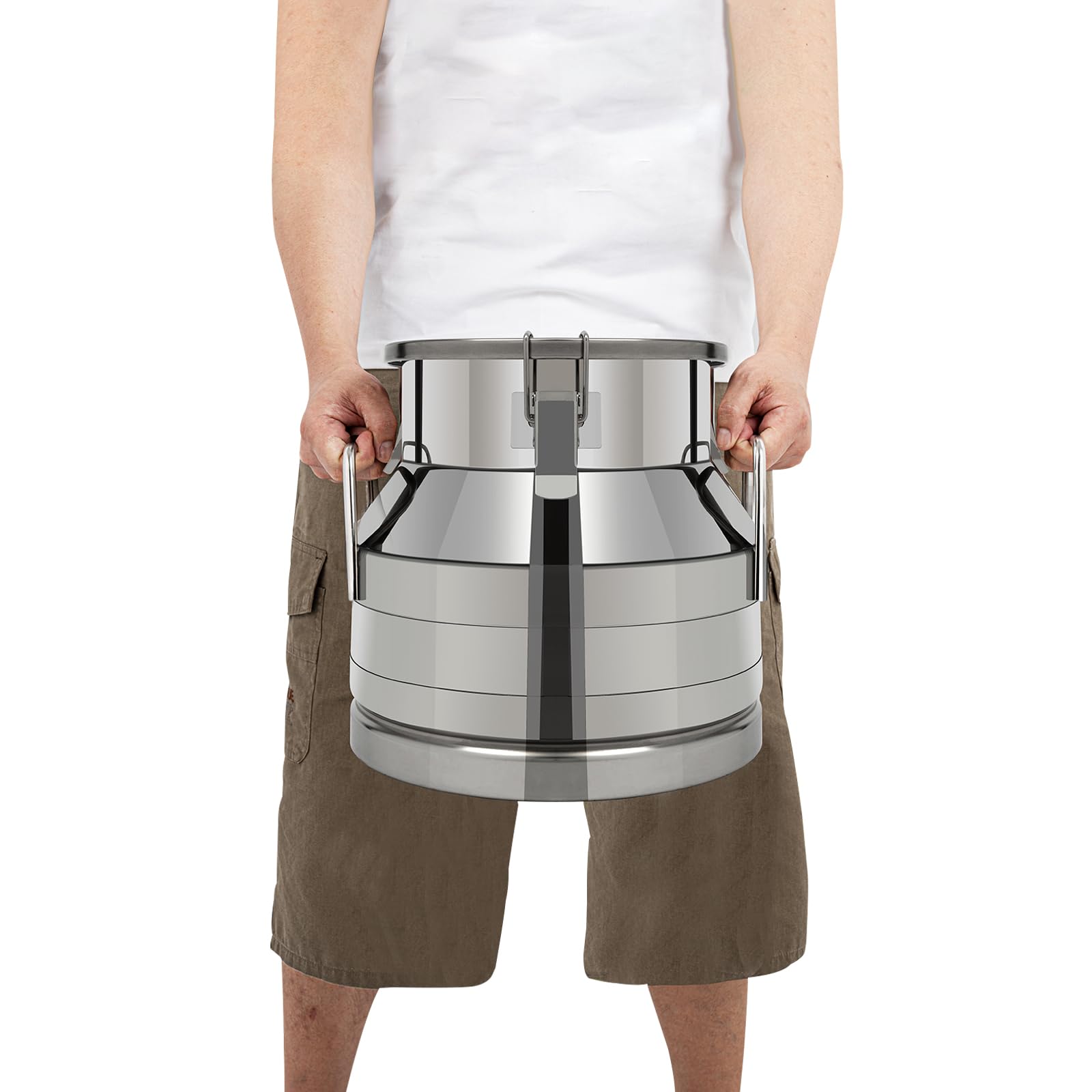 12L/3.16 Gallon Stainless Steel Milk Can with Silicone Lid - Food Grade Wine Pail, Brewing Bucket & Storage Jug - Easy Open Design for Dairy, Beverage & Home Brewing - Perfect for Farm, Kitchen & Winemaking