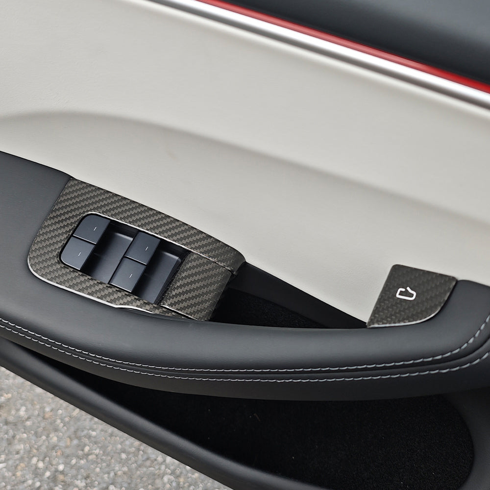 Premium Real Carbon Fiber Window Switch Trim Cover for Tesla Model 3 & Y | 2024+ Model 3 Highland (RHD/LHD Compatible) | Interior Upgrade & Luxury Car Accessory | Perfect for Car Enthusiasts & Tesla Owners