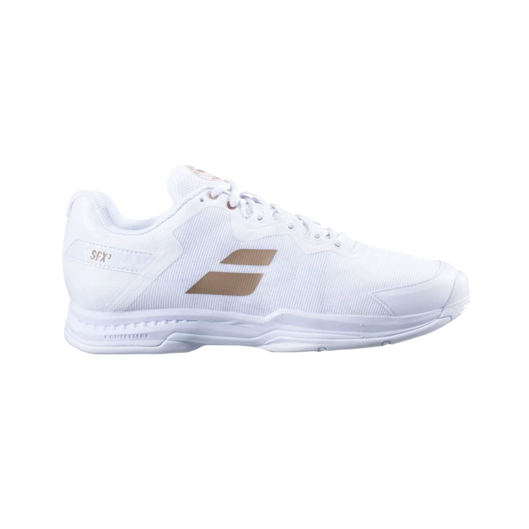Babolat SFX3 All Court Women's Tennis Shoes - White/Gold | Wimbledon Edition | Perfect for Clay, Hard & Grass Courts | Lightweight & Supportive for Competitive Play