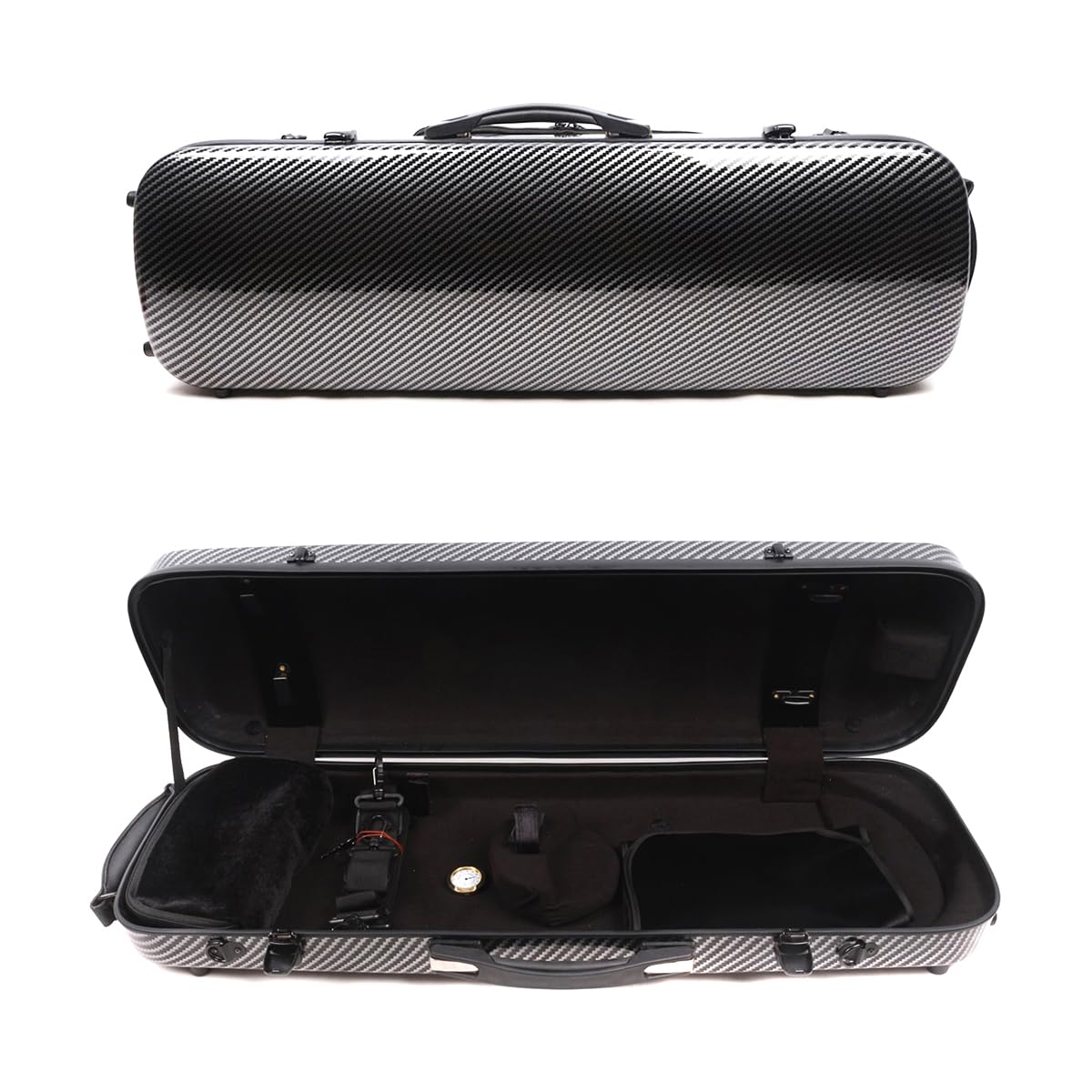 Yinfente 4/4 Full Size Carbon Fiber Violin Case - Oblong Shape with Music Sheet Pocket, Adjustable Back Strap & Built-in Hygrometer | Lightweight & Portable Professional Violin Bag for Performances, Travel & Storage