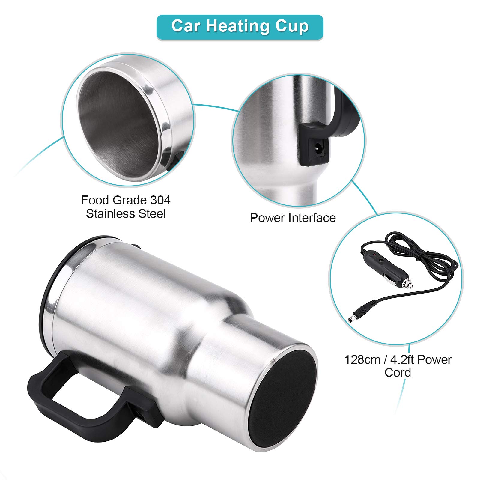 12V Stainless Steel Car Heating Cup - 450ml for Coffee, Tea & Travel