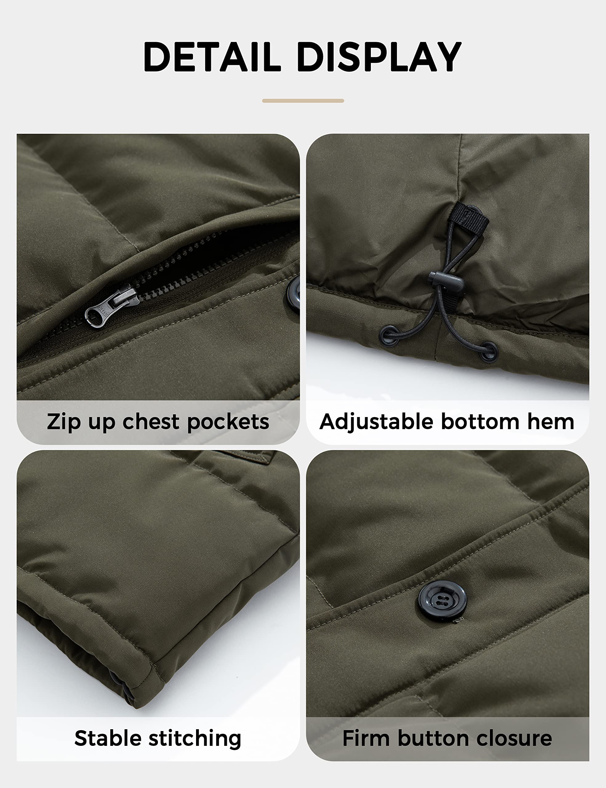 Soularge Men's Big & Tall Thick Padded Winter Parka Jacket with Detachable Hood - Warm Heavy Duty Coat for Snow, Hiking & Outdoor Activities