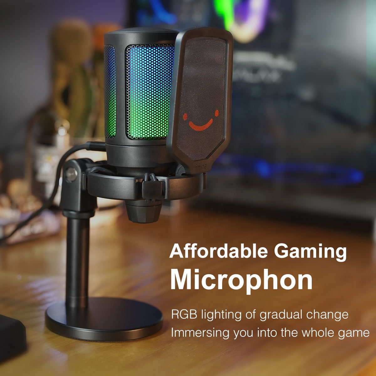 FIFINE A6 RGB USB Condenser Microphone with Mute Button & Gain Control - Professional Studio Quality Mic for PC, Mac, Gaming, Streaming, Podcasting, YouTube, Discord & Voice Recording