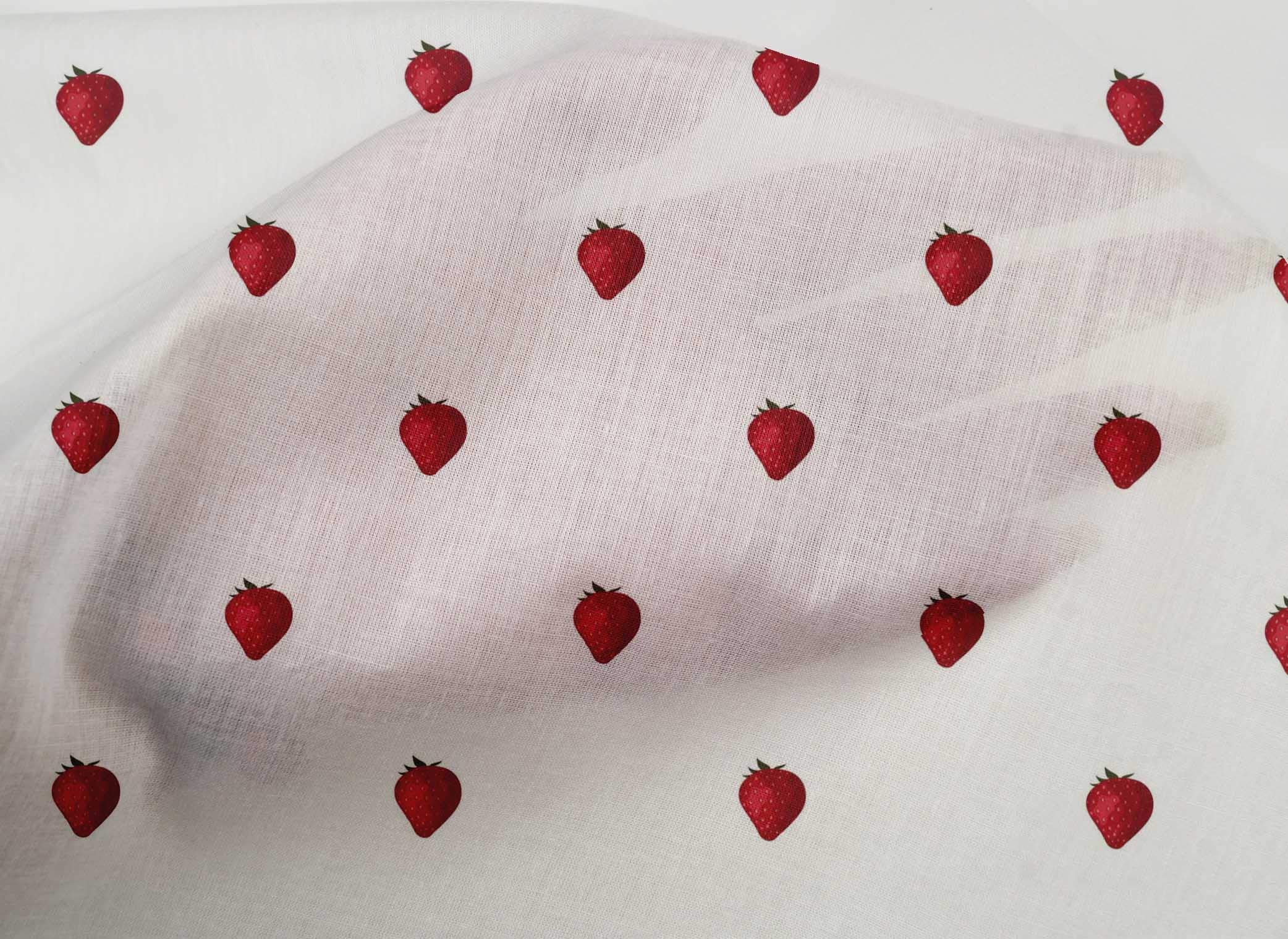 Premium Cotton Poplin Fabric - Strawberry Fruit Printed - 1 Yard (56
