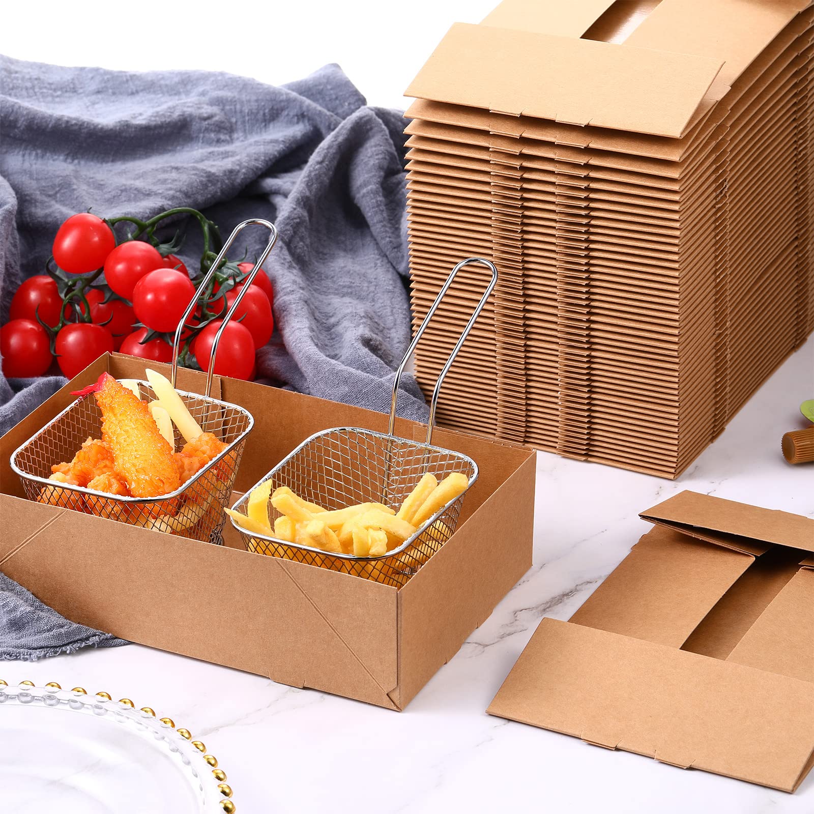 400 Pcs Disposable Kraft Food Trays - 4 Corner Pop Up Snack Containers for Movie Nights, Parties & Events - Foldable Cardboard Drink Holders for Theaters, Stadiums & Home Use - Eco-Friendly Snack Serving Solution