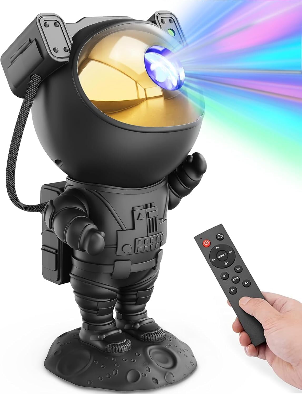 Astronaut Galaxy Projector Night Light - 7 Color Nebula Effects & Twinkling Stars, 360° Rotatable, Remote Control & Timer, Space Themed Room Decor for Kids Adults (Black) - Perfect for Bedrooms, Nurseries, Meditation & Relaxation Spaces