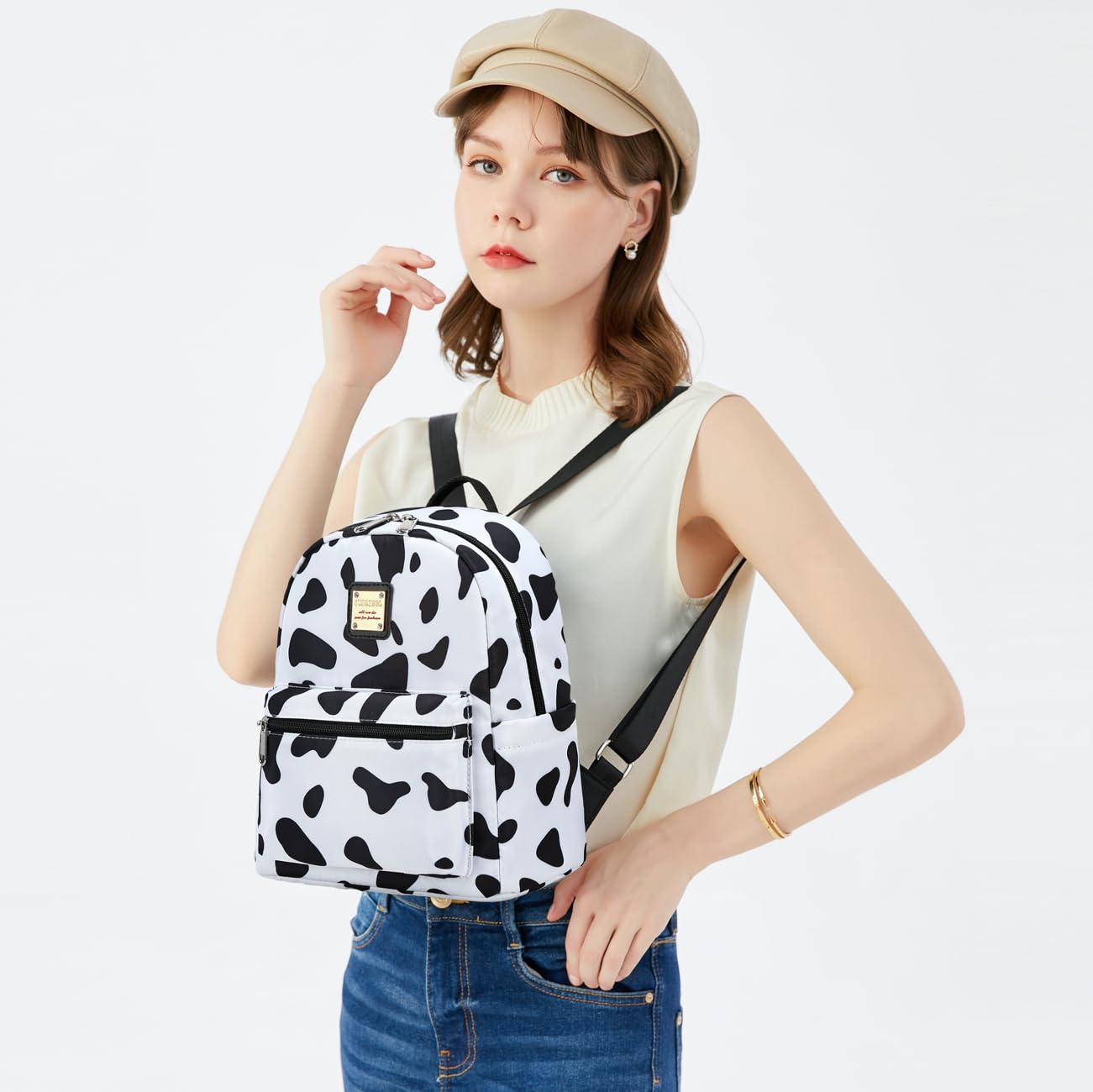 Cusangel Mini Cow Print Backpack for Women & Girls - 10L Cute Small Purse Backpack for Work, Travel & Shopping | Perfect for School, Malls, Farms & Daily Use