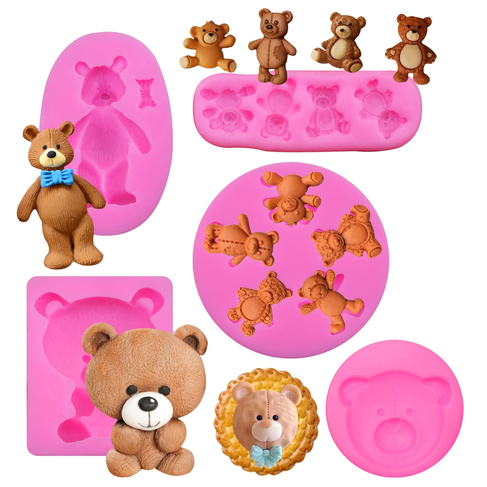 5-Piece Bear Silicone Mold Set - Valentine's Day Chocolate & Fondant Molds for Candy, Gum Paste, Polymer Clay - Perfect for Cake Decorating, DIY Crafts & Baking Gifts